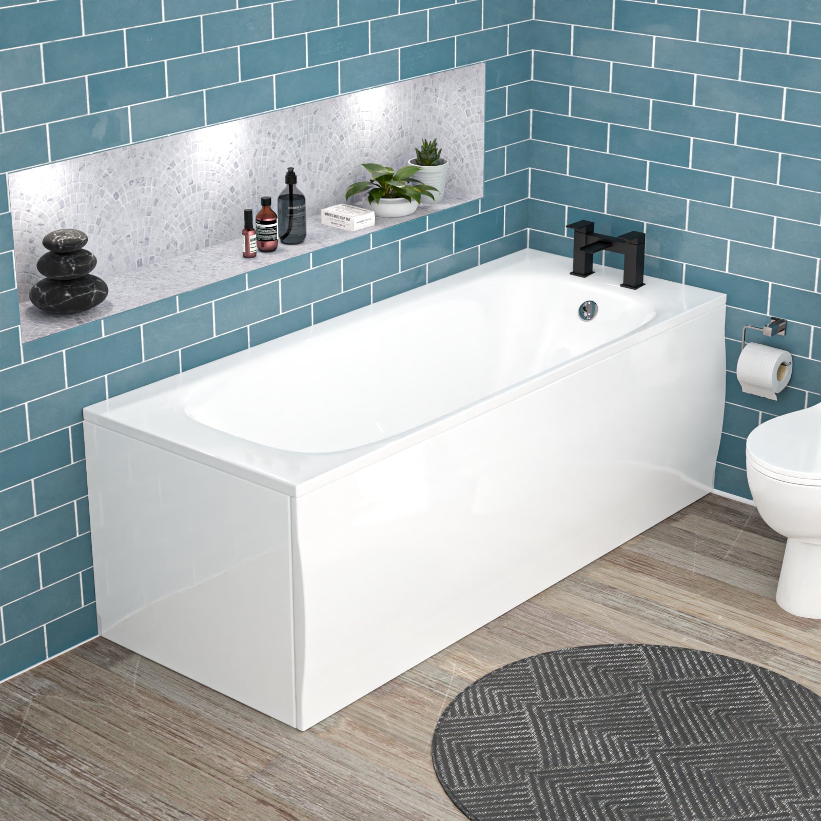 Alaska 1700mm Round Bath,500mm Freestanding Basin Vanity,Close Coupled Toilet