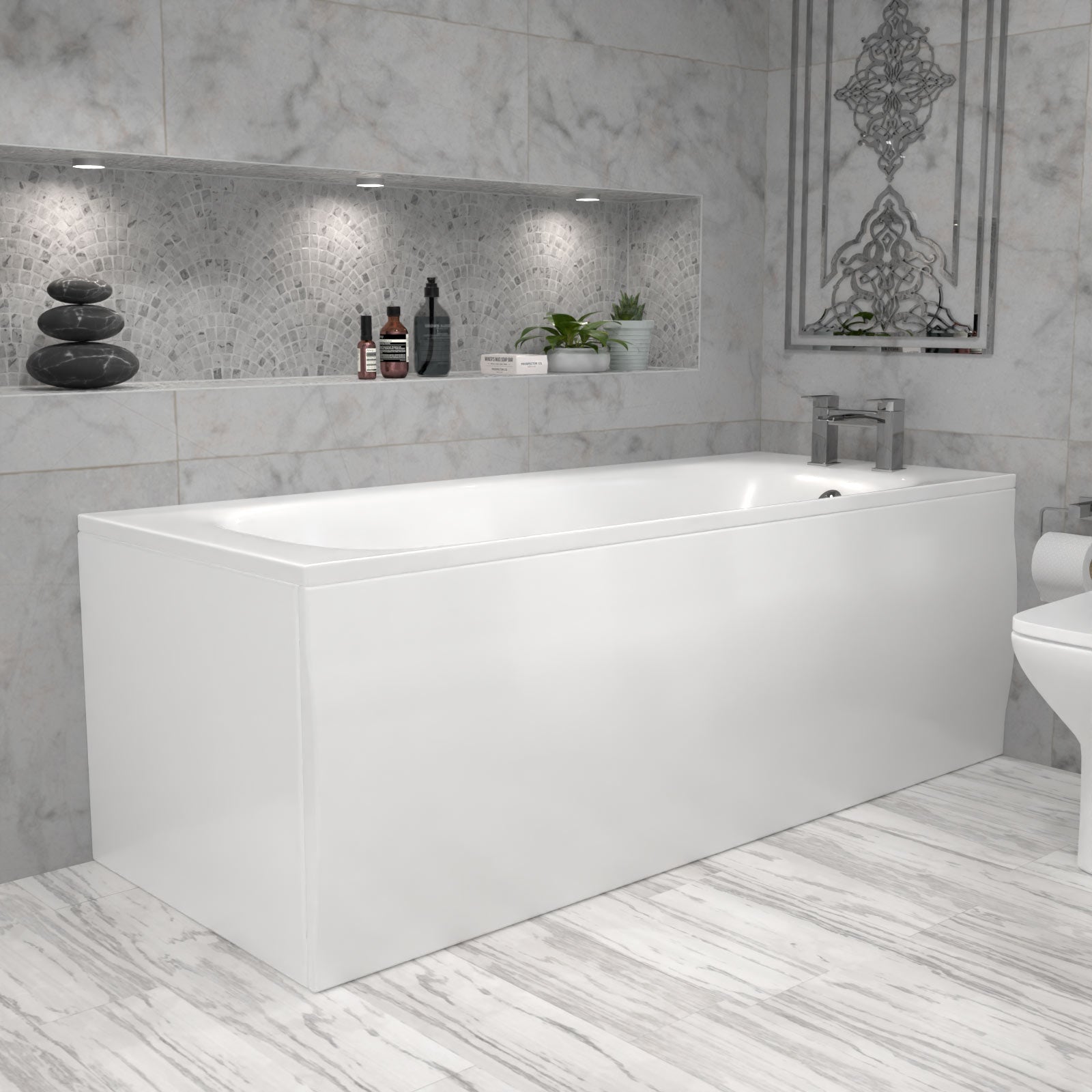 Alaska 1700mm Round Bath,500mm Freestanding Basin Vanity, Rimless Close Coupled Toilet White