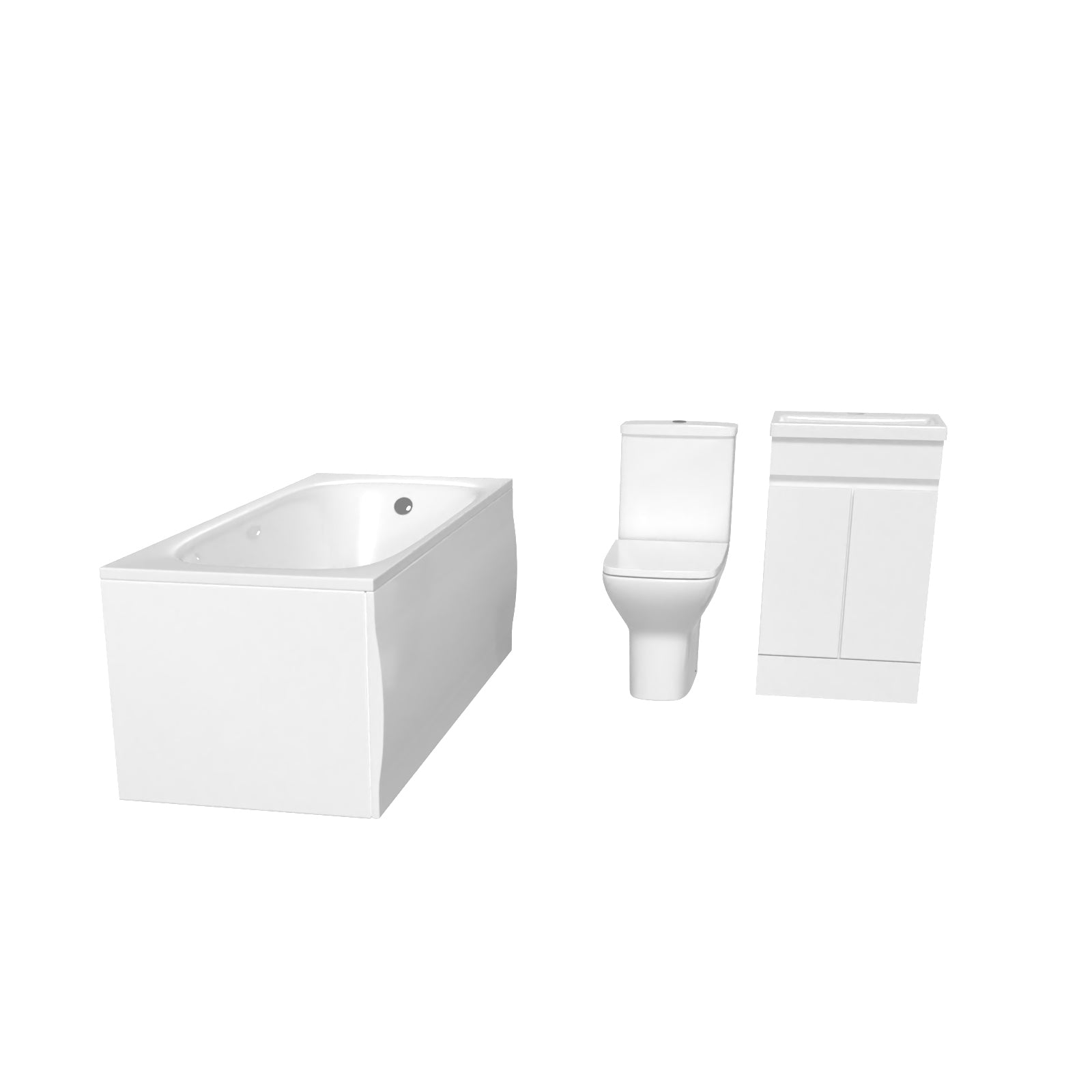 Alaska 1700mm Round Bath,500mm Freestanding Basin Vanity, Rimless Close Coupled Toilet White