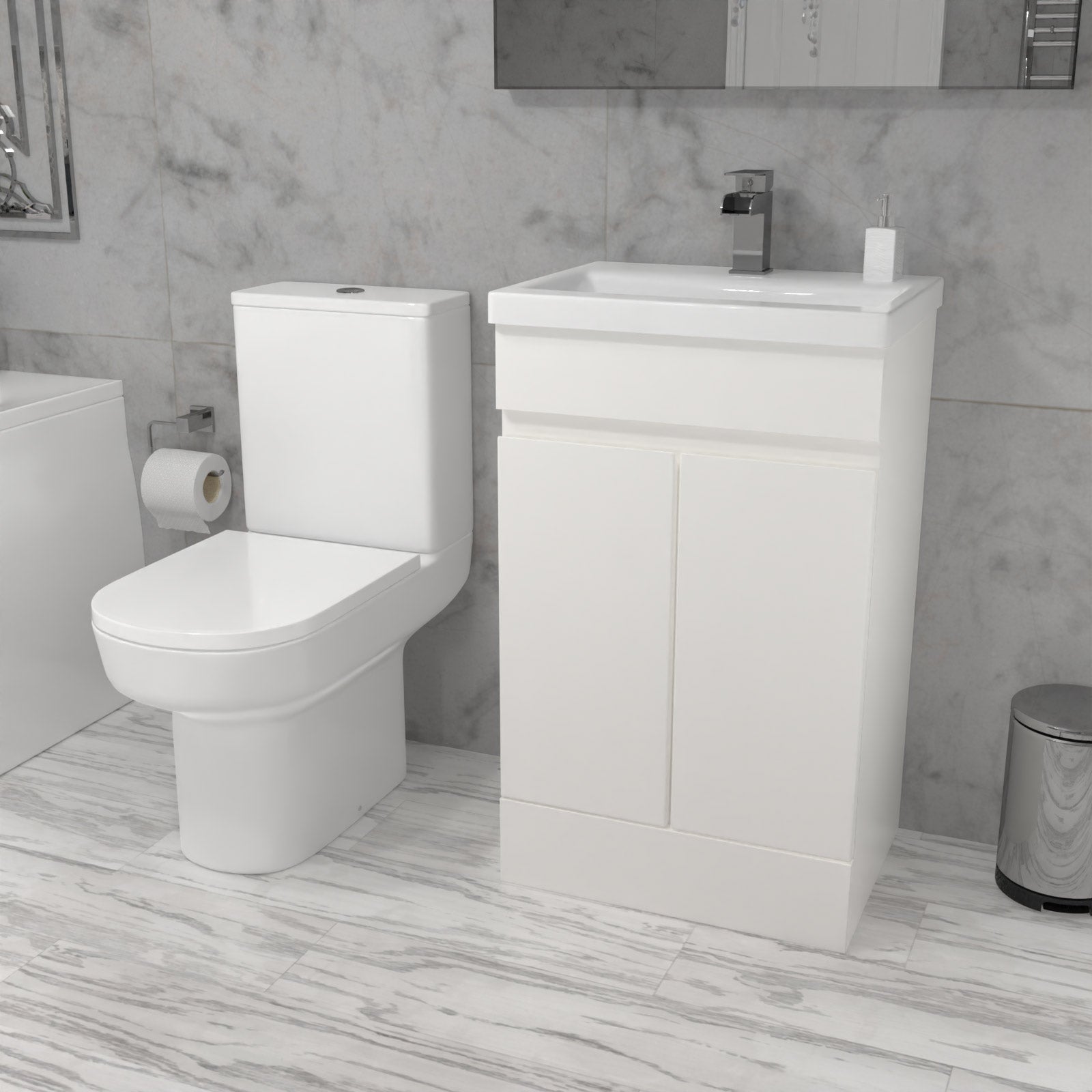 Alaska 500mm Gloss Basin Vanity & Close Coupled Toilet White