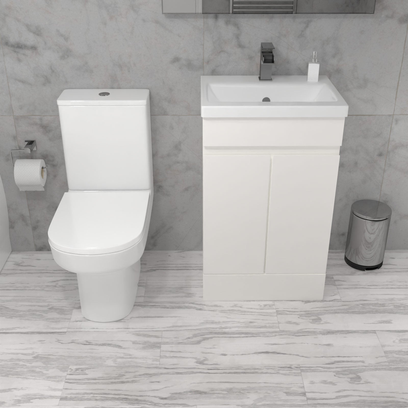 Alaska 500mm Gloss Basin Vanity & Close Coupled Toilet White