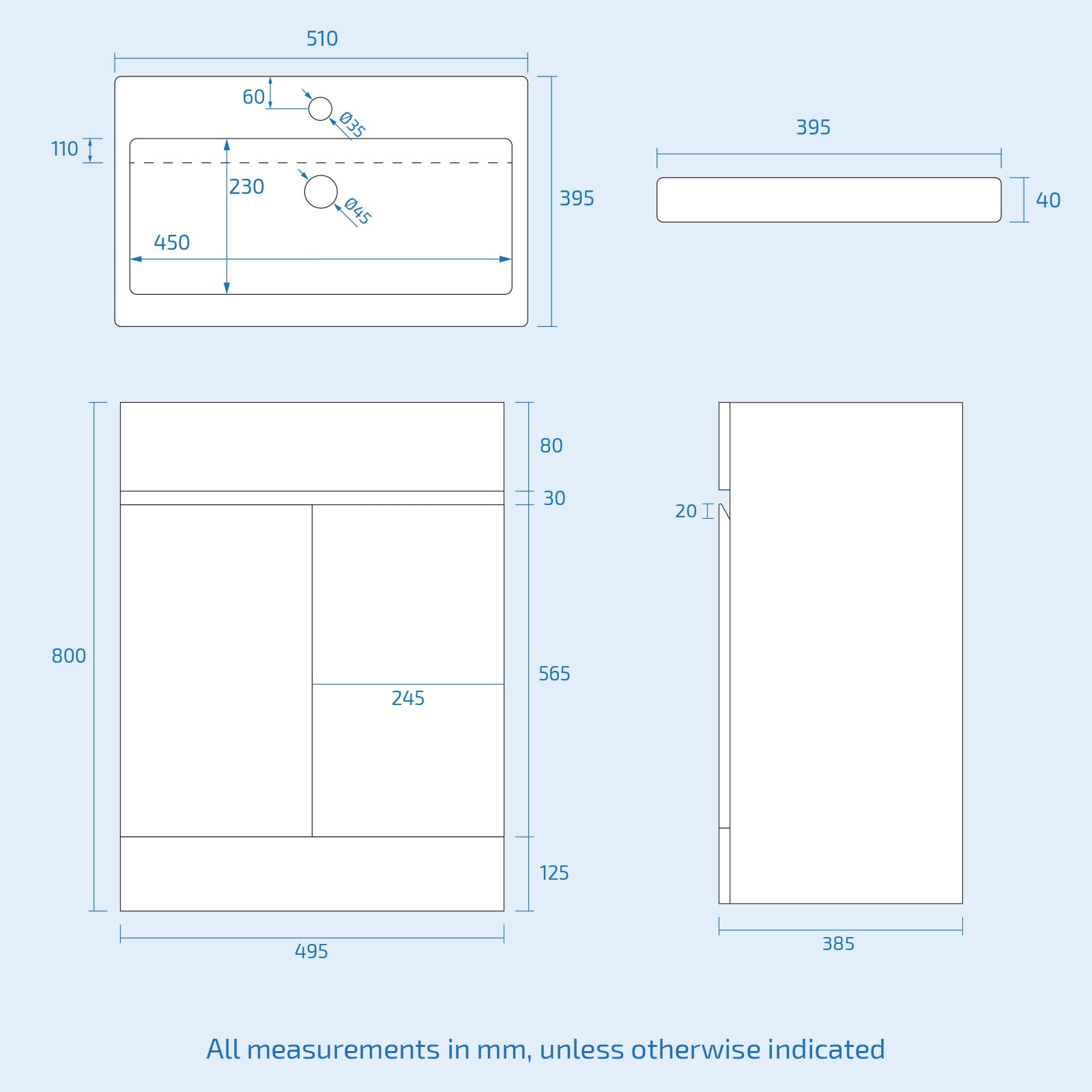 Alaska PVC White Freestanding 500mm 2 Doors Vanity & WC Unit & BTW Toilet