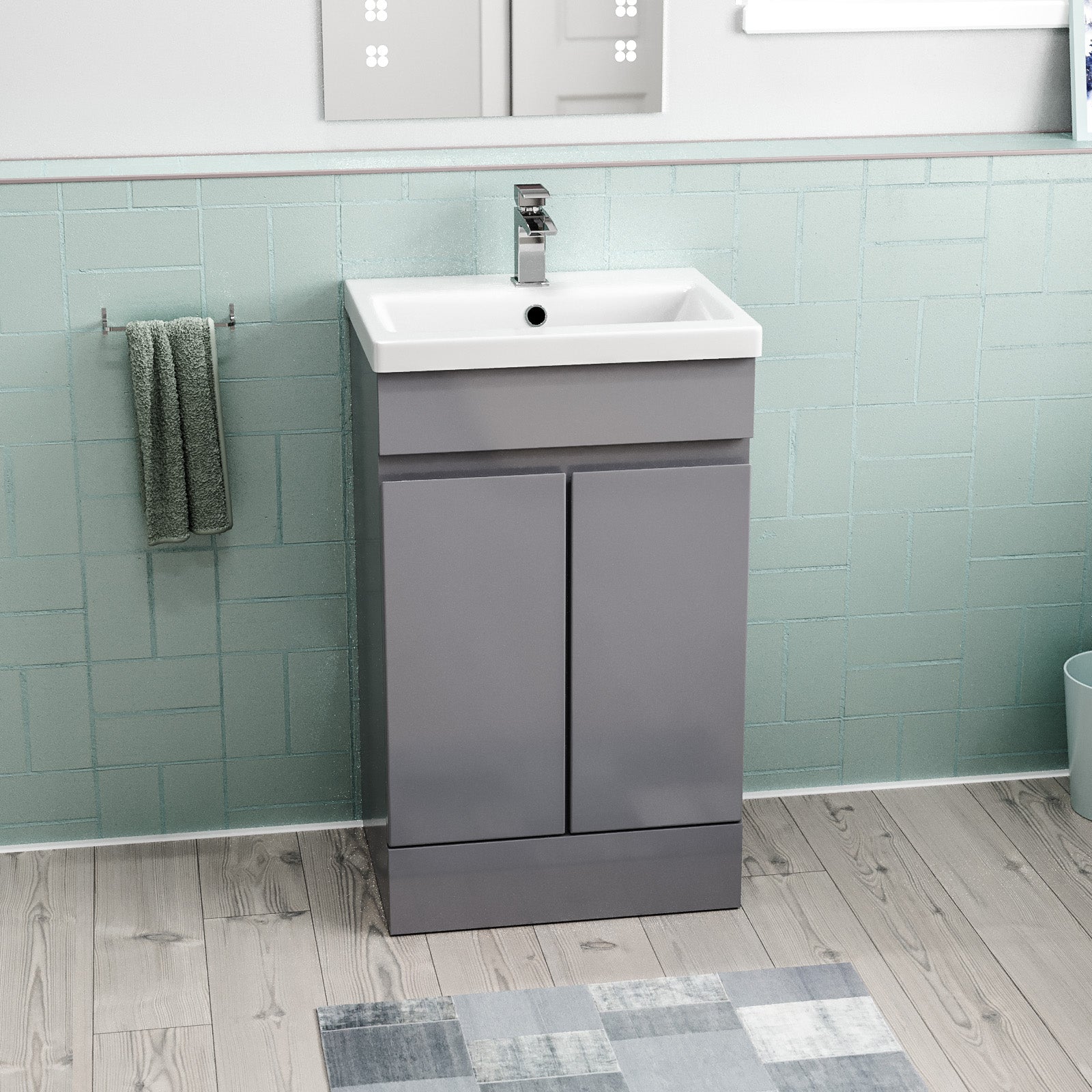 Hinckley 500mm Freestanding Basin Vanity Unit 2 doors Steel grey Flat Pack