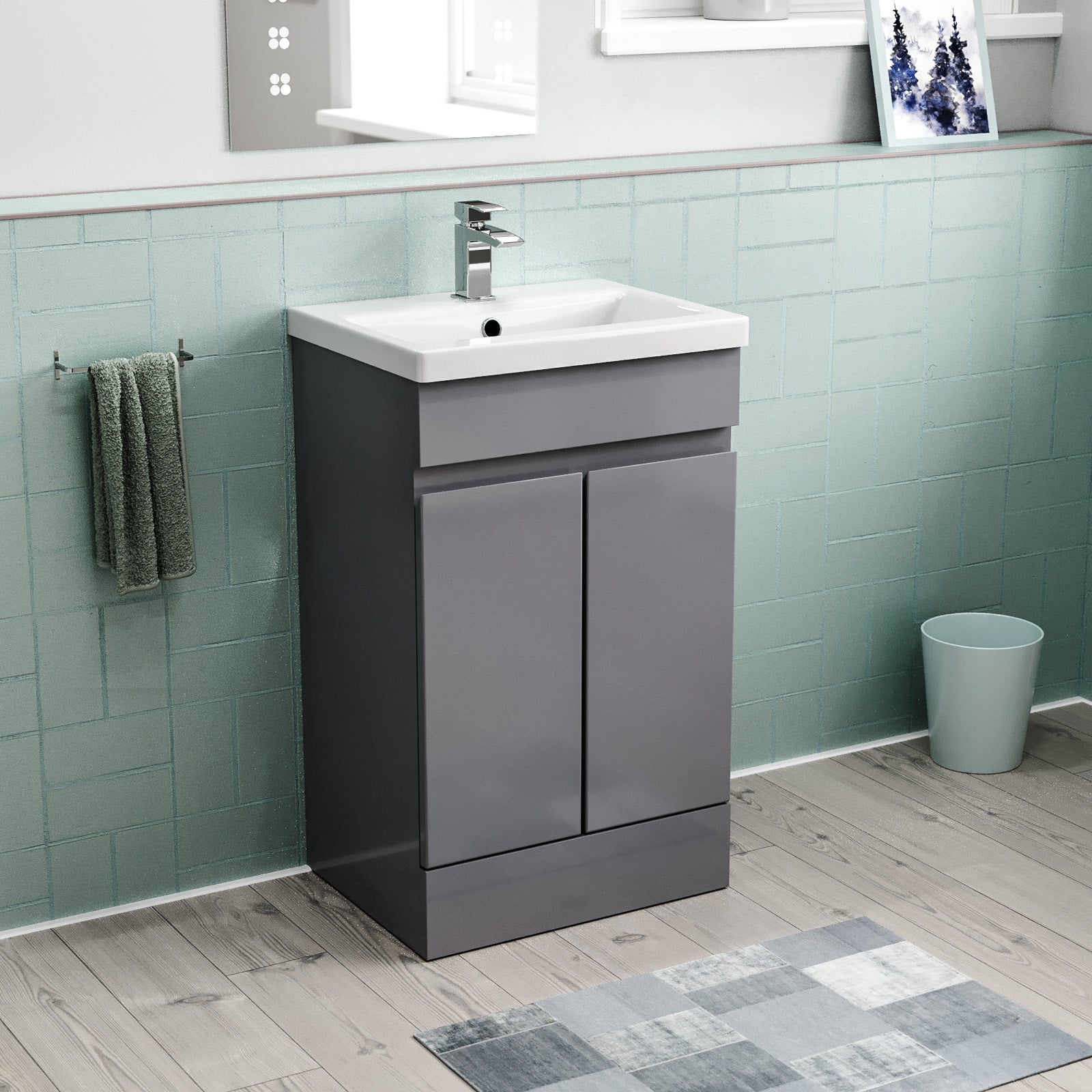 Hinckley 500mm Freestanding Basin Vanity Unit 2 doors Steel grey Flat Pack