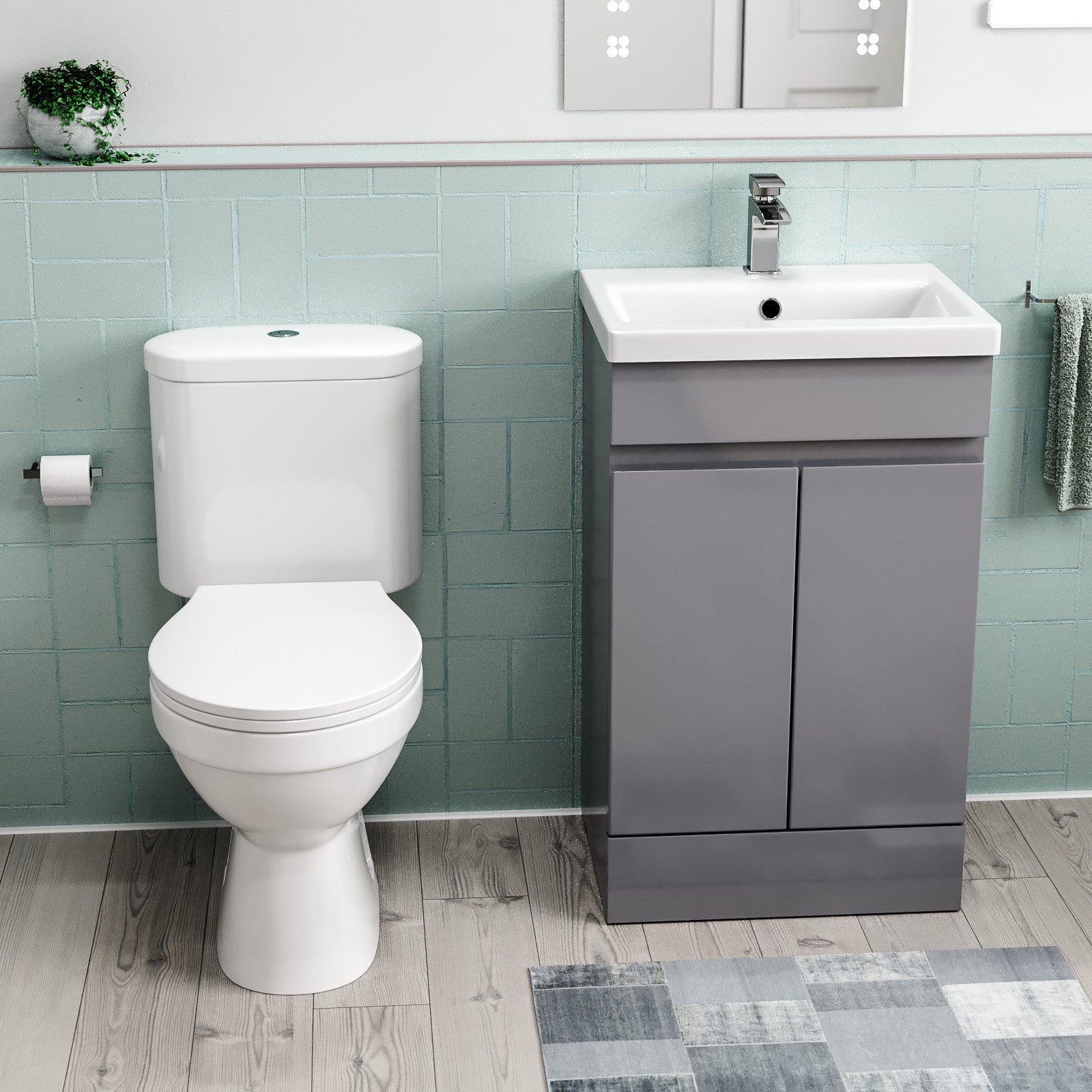 Alaska Flat Pack 500mm Steel Grey Basin Vanity & Close Coupled Toilet Set