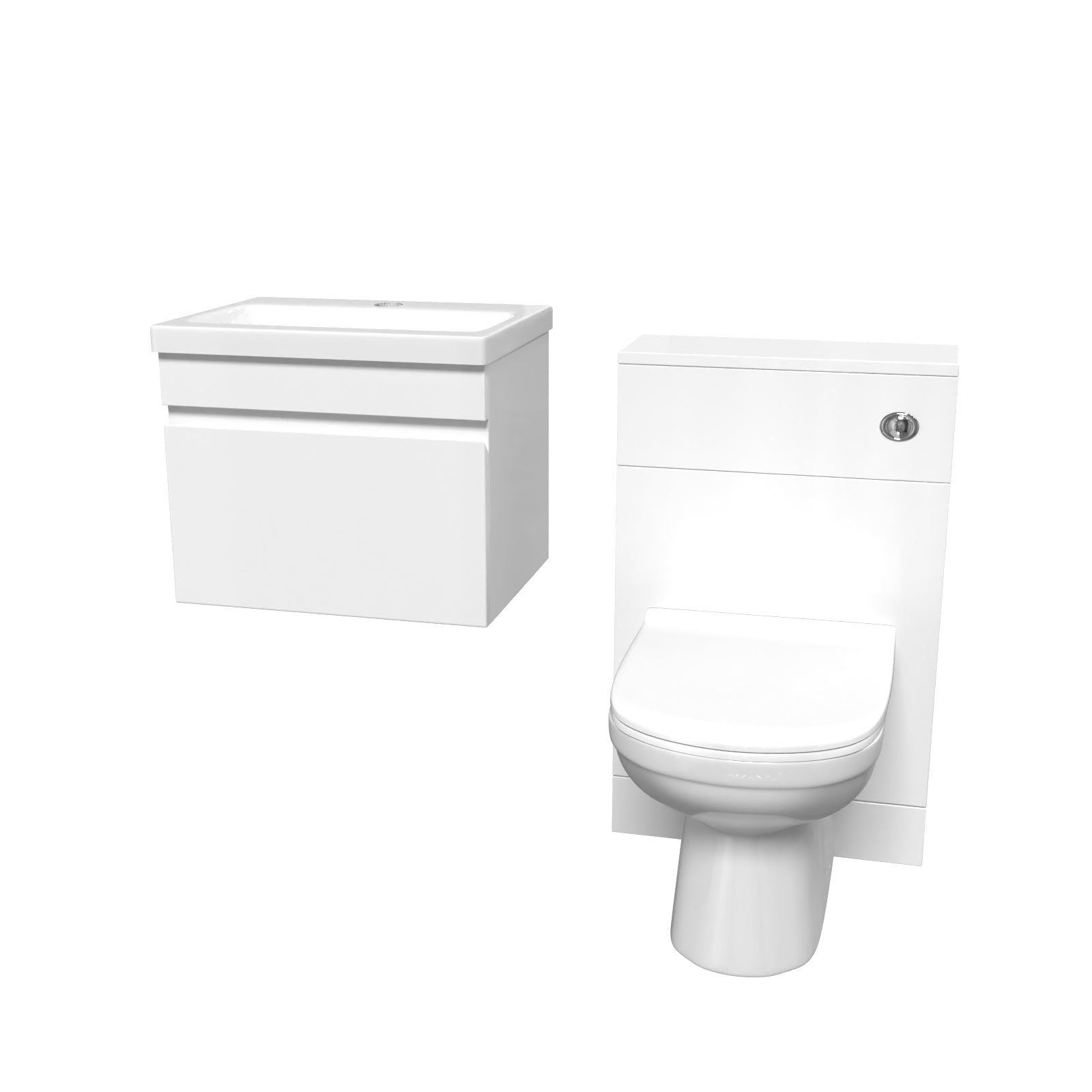 Alaska White Wall Hung 500mm Vanity Unit 1 Drawer with WC Unit & BTW Toilet