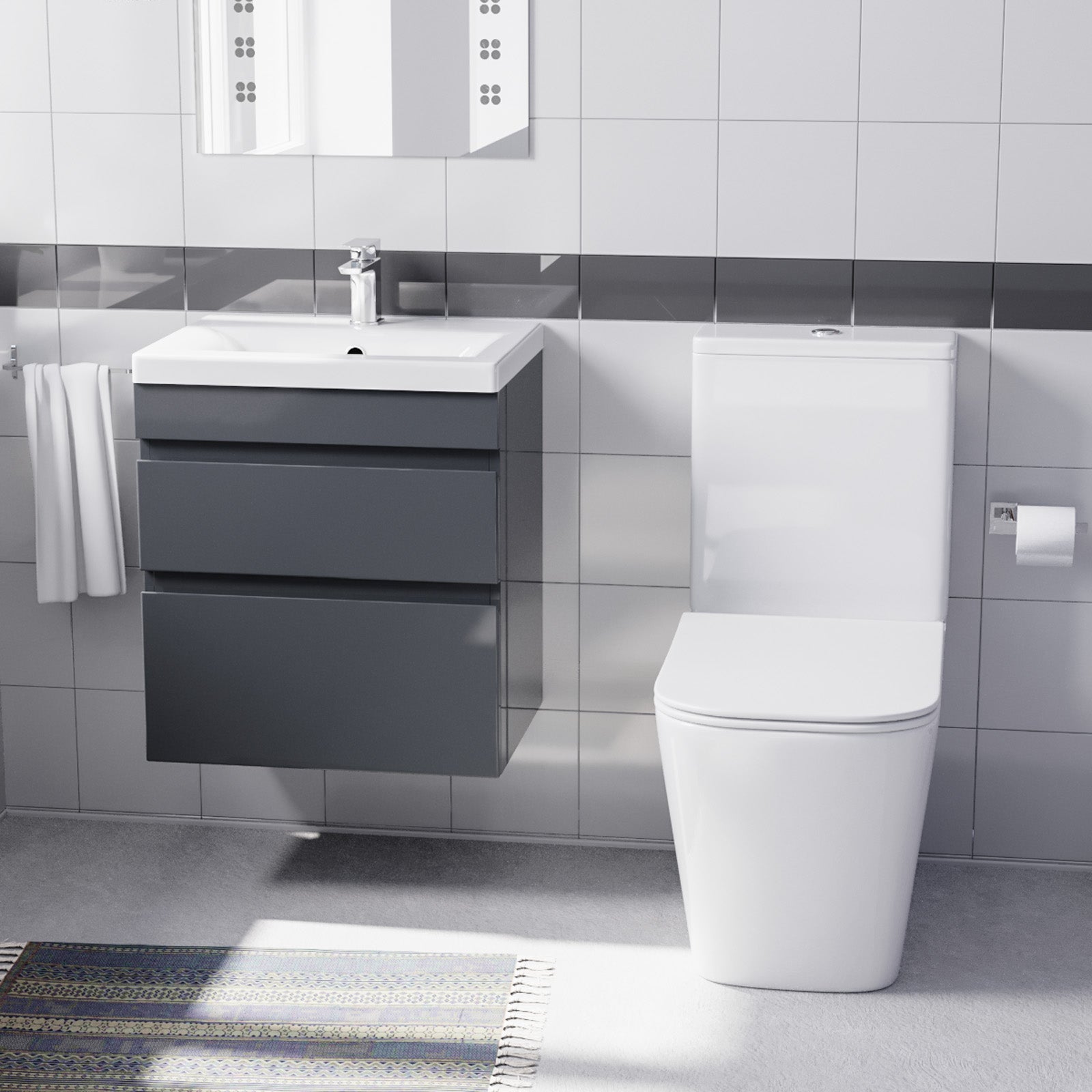 Alaska 500mm Wall Hung Drawers Vanity with basin & Close Coupled Toilet