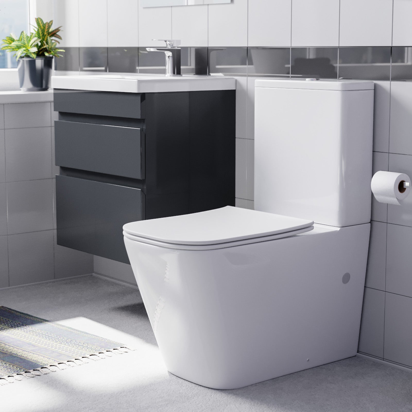 Alaska 500mm Wall Hung Drawers Vanity with basin & Close Coupled Toilet