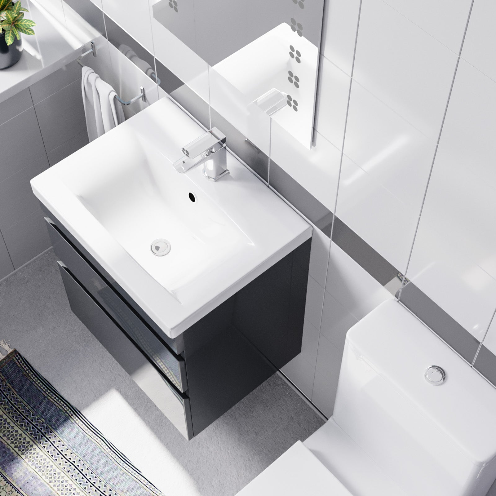 Alaska 500mm Wall Hung Drawers Vanity with basin & Close Coupled Toilet