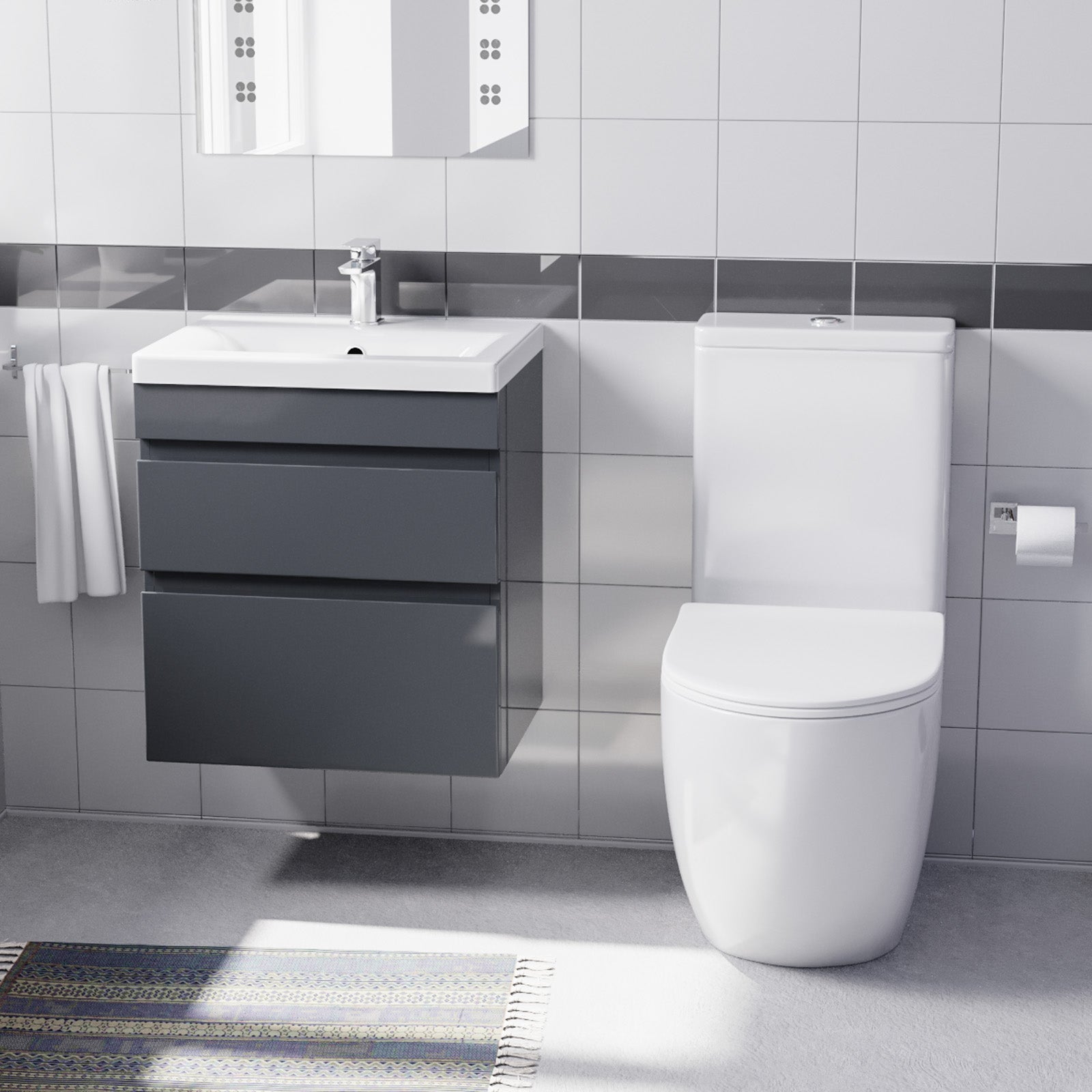 Alaska 500mm Wall Hung Drawers Basin with Close Coupled Toilet