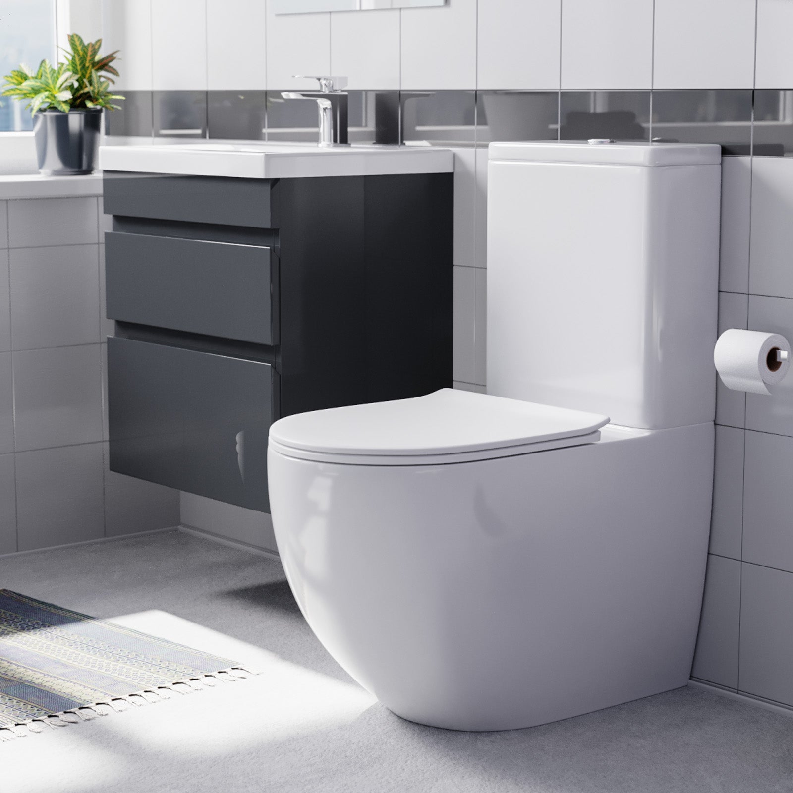 Alaska 500mm Wall Hung Drawers Basin with Close Coupled Toilet