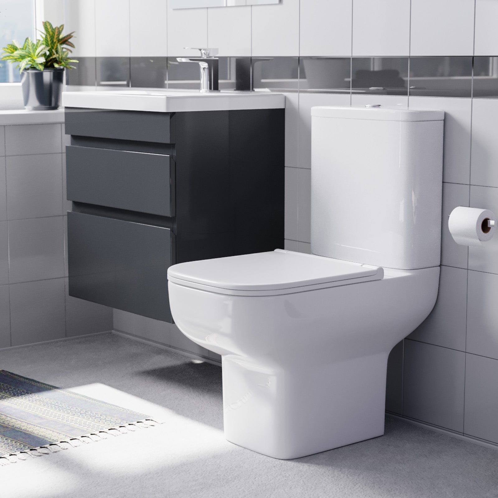 Alaska 500mm Wall Hung Vanity Unit 2 Drawers Anthracite with Basin & Toilet