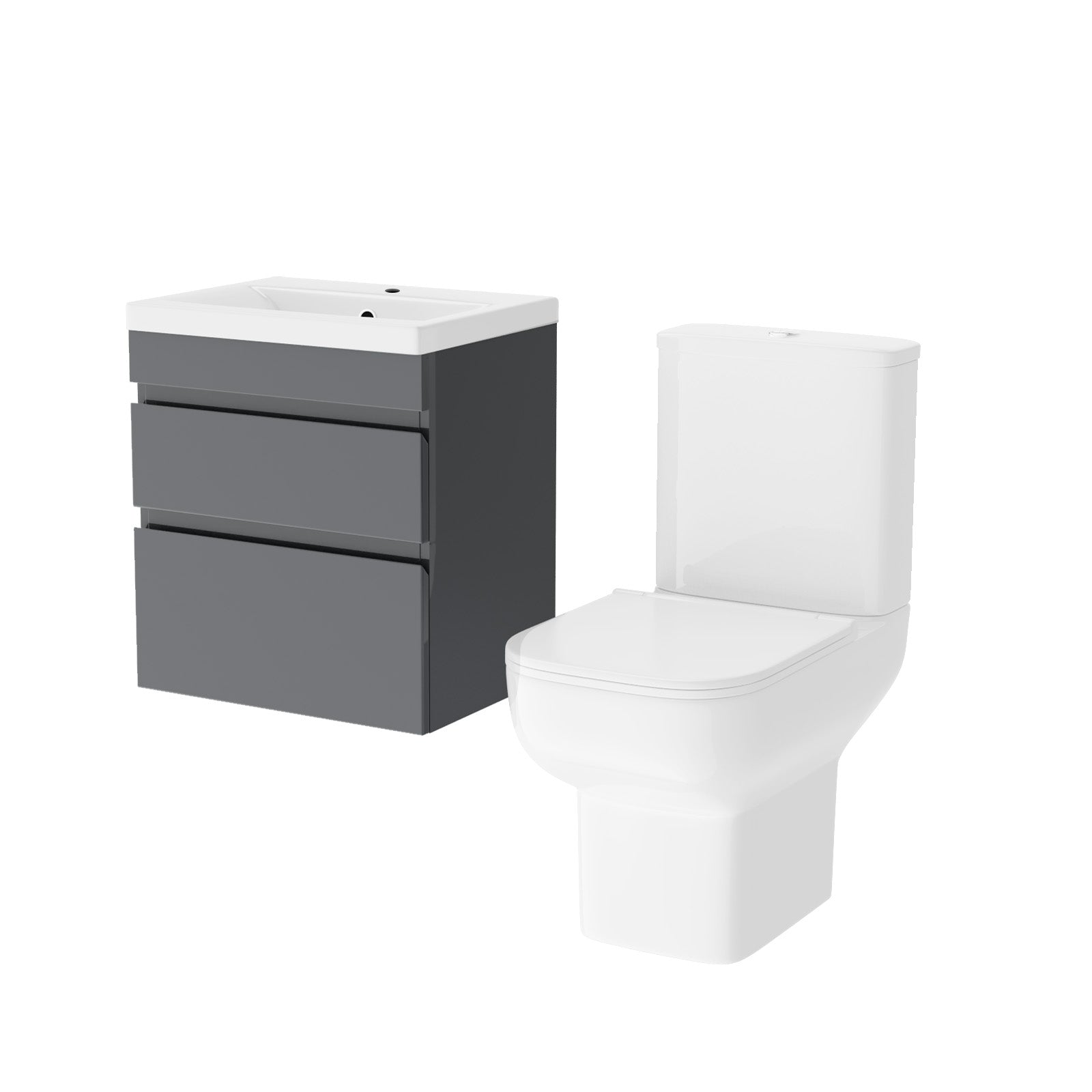 Alaska 500mm Wall Hung Vanity Unit 2 Drawers Anthracite with Basin & Toilet