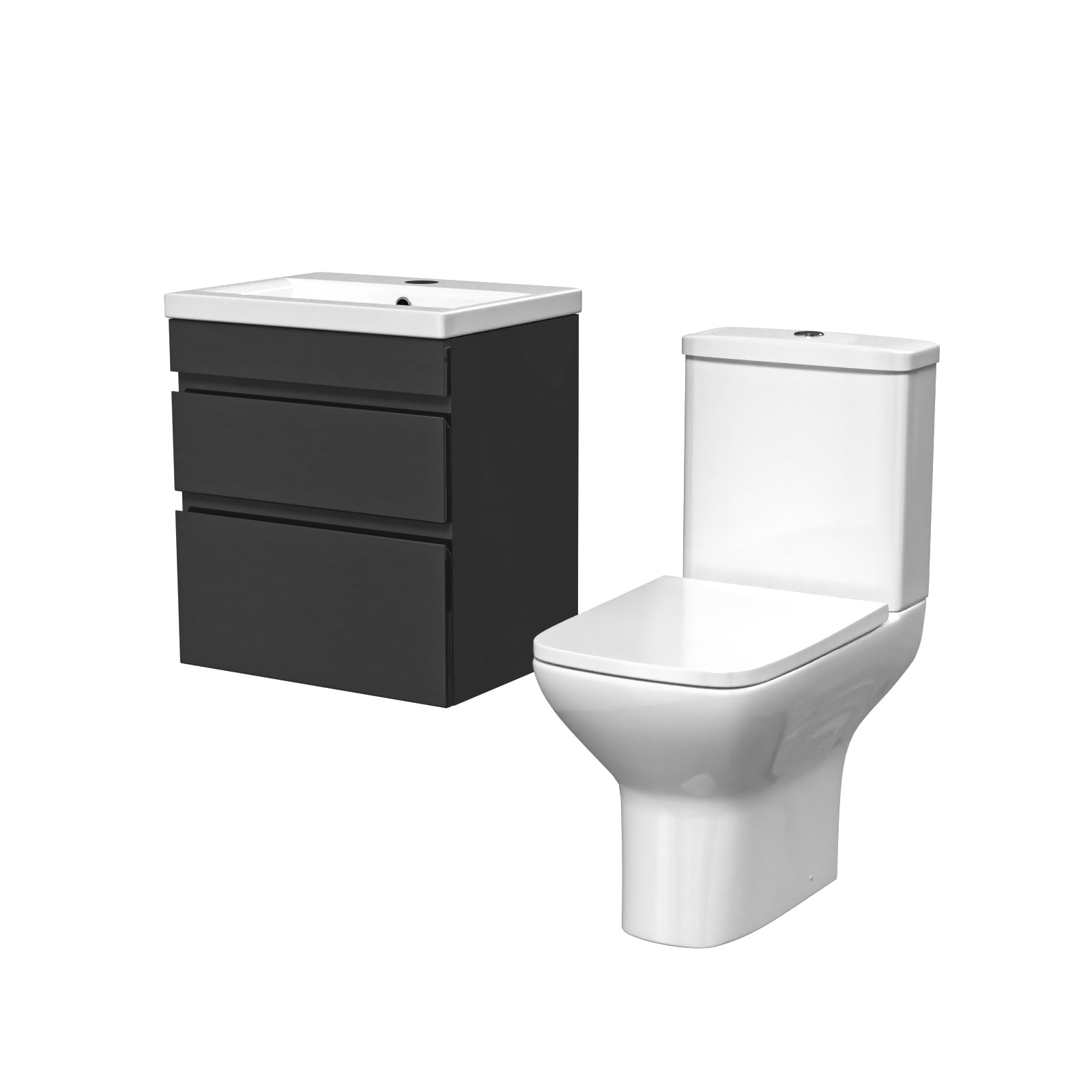 Alaska 500mm Wall Hung Vanity Drawers Handless Anthracite with Basin & Toilet