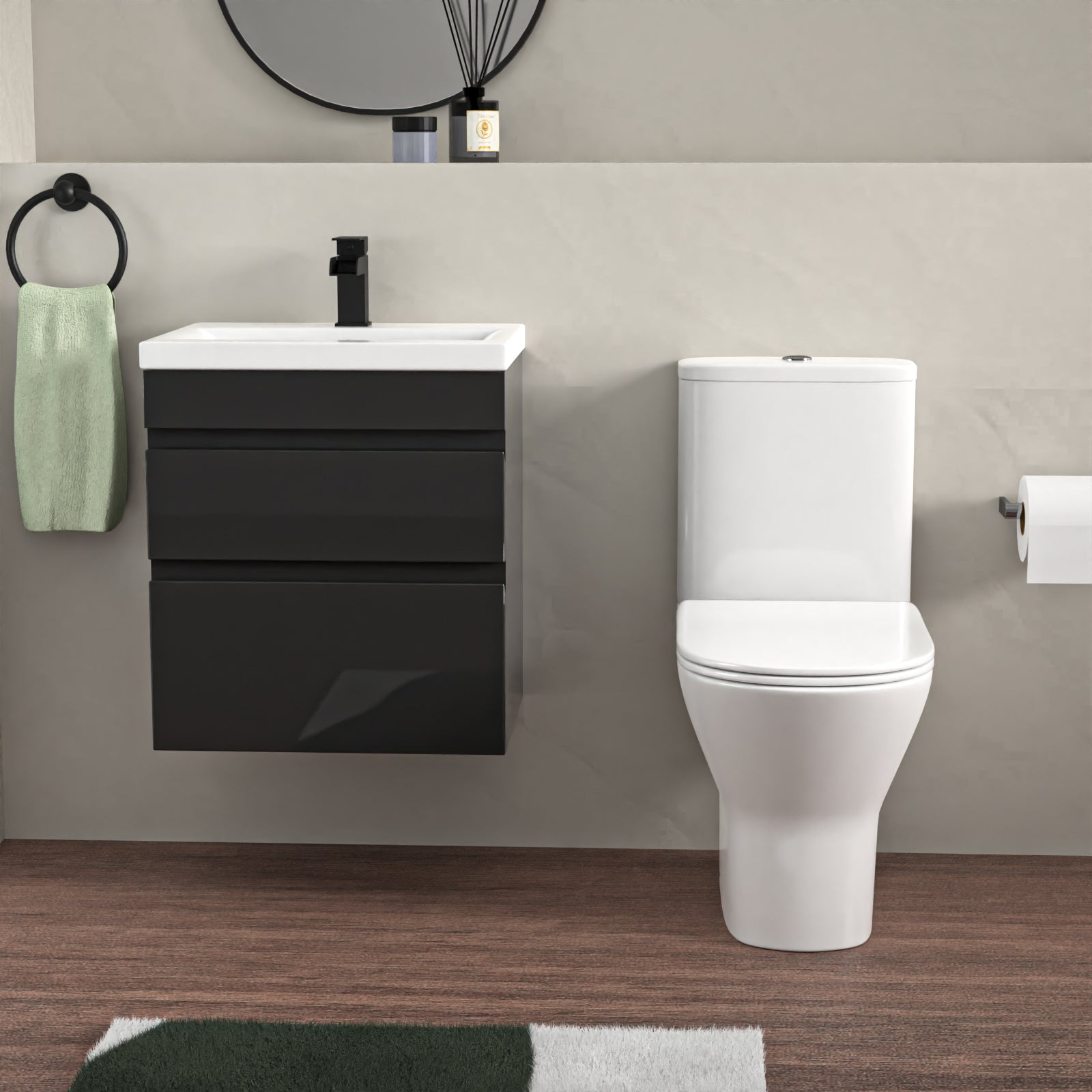 Alaska 500mm Wall Hung Vanity 2 Drawers in Anthracite with Toilet
