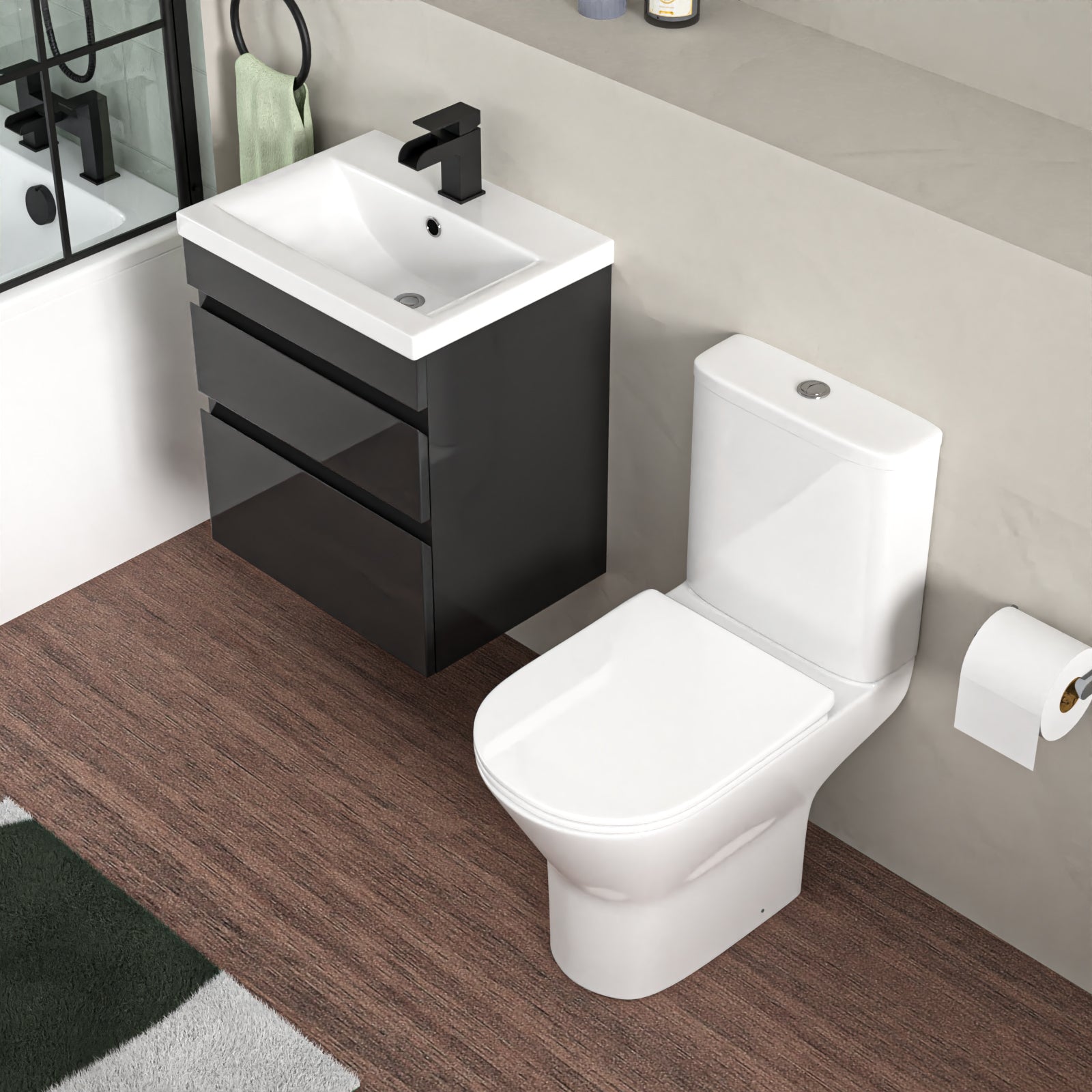 Alaska 500mm Wall Hung Vanity 2 Drawers in Anthracite with Toilet