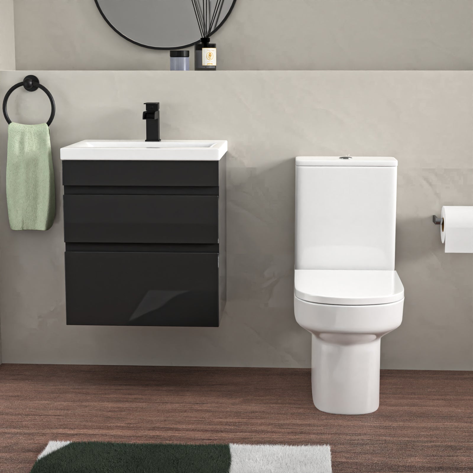 Alaska 500mm Wall Hung Vanity in Anthracite with Basin & Toilet