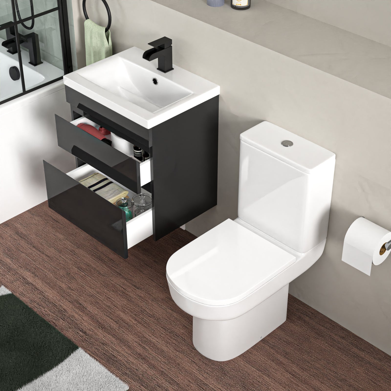 Alaska 500mm Wall Hung Vanity in Anthracite with Basin & Toilet