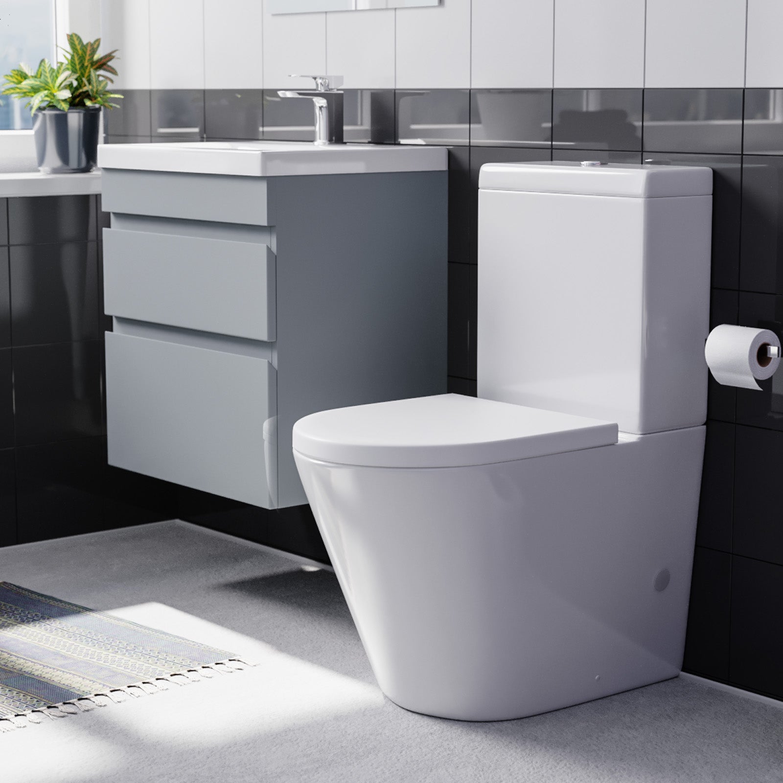Alaska 500mm Wall Hung Vanity Unit Handless Matt Grey with Basin & Toilet