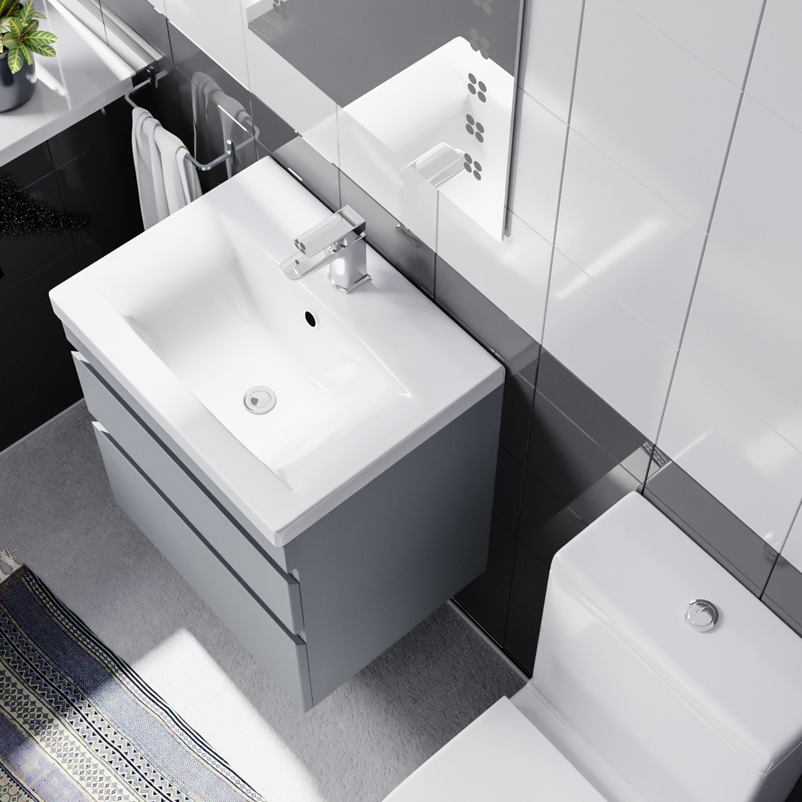 Alaska 500mm Wall Hung Vanity Unit Handless Matt Grey with Basin & Toilet