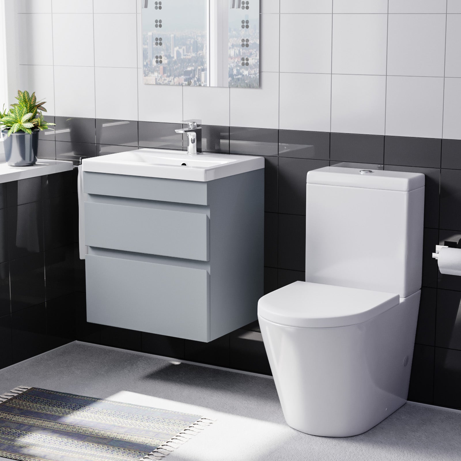 Alaska 500mm Wall Hung Vanity Unit Handless Matt Grey with Basin & Toilet