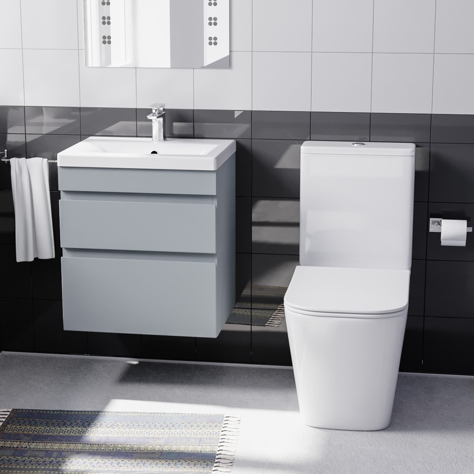 Alaska 500mm Wall Hung Vanity with basin & Rimless Close Coupled Toilet