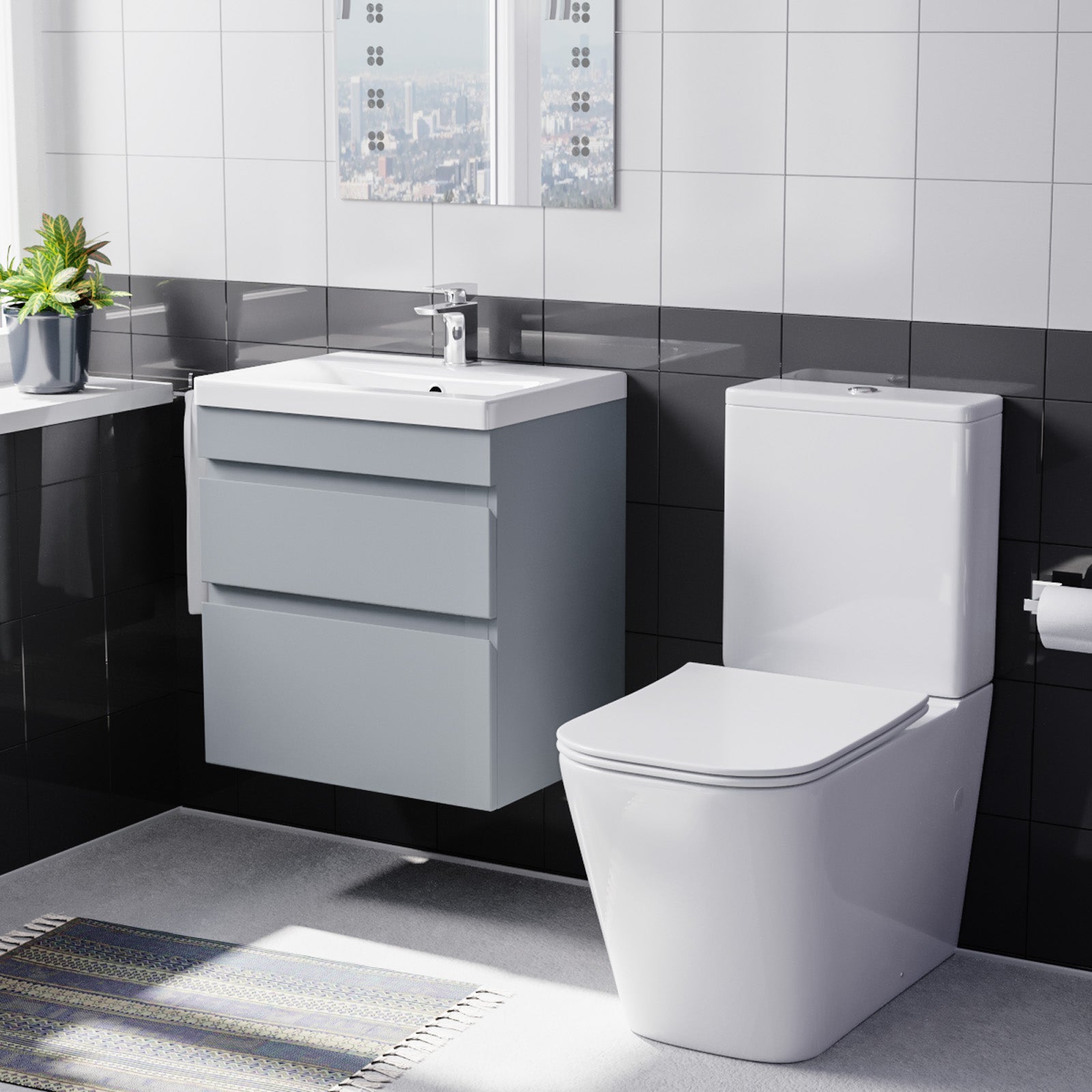 Alaska 500mm Wall Hung Vanity with basin & Rimless Close Coupled Toilet