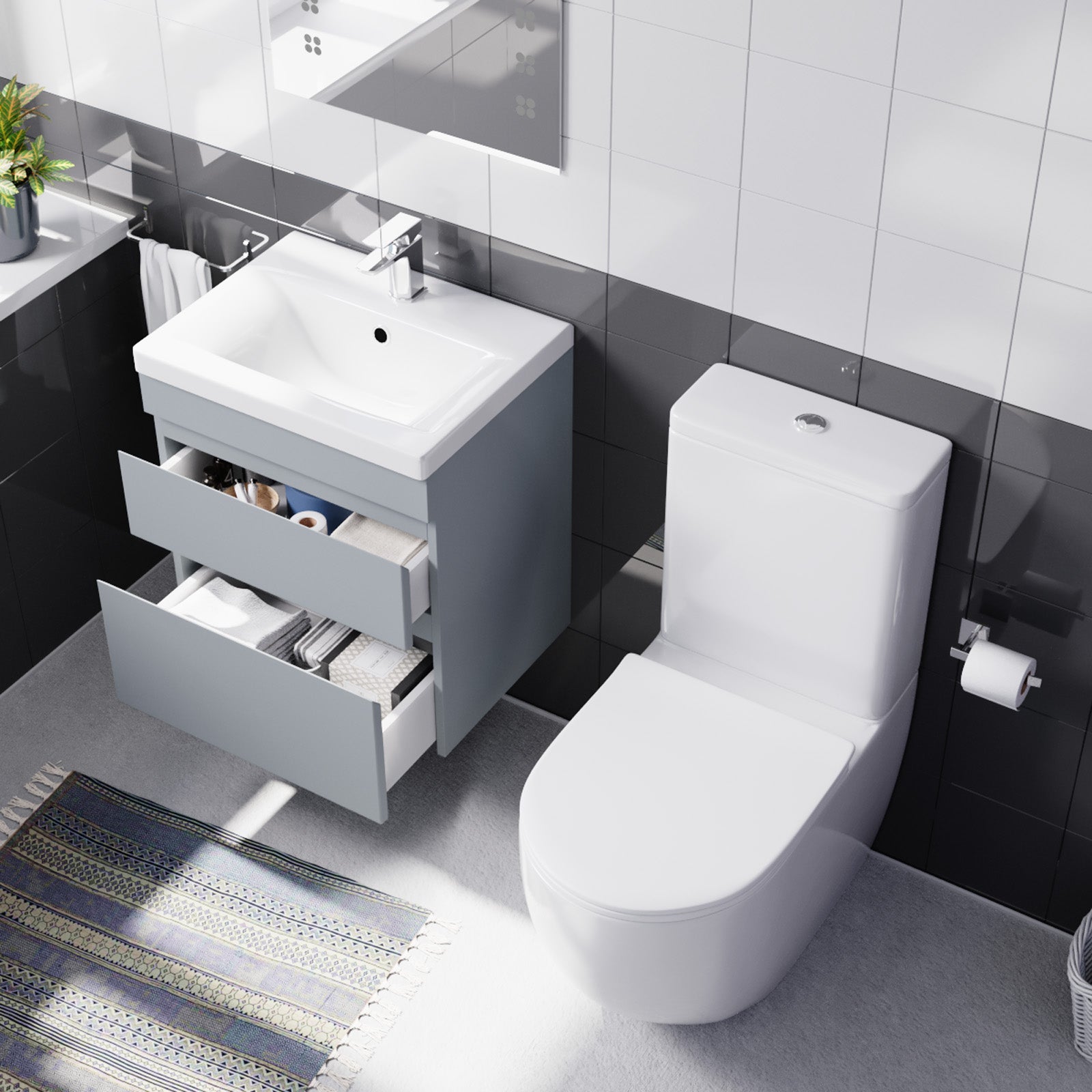 Alaska 500mm Wall Hung Vanity with Close Coupled Toilet Matte Grey