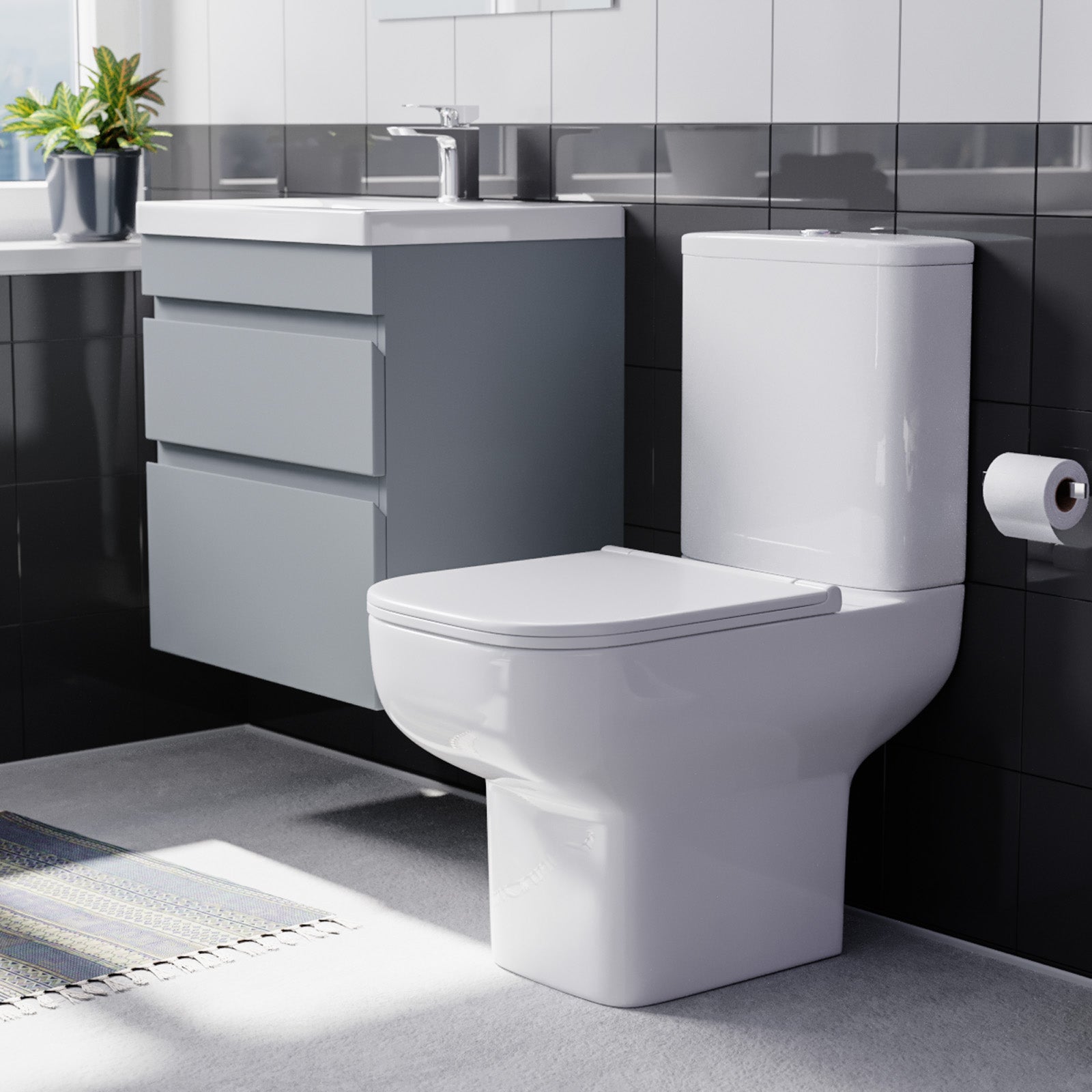 Alaska 500mm Wall Hung Basin Unit 2 Drawers Matt Grey with Basin Toilet