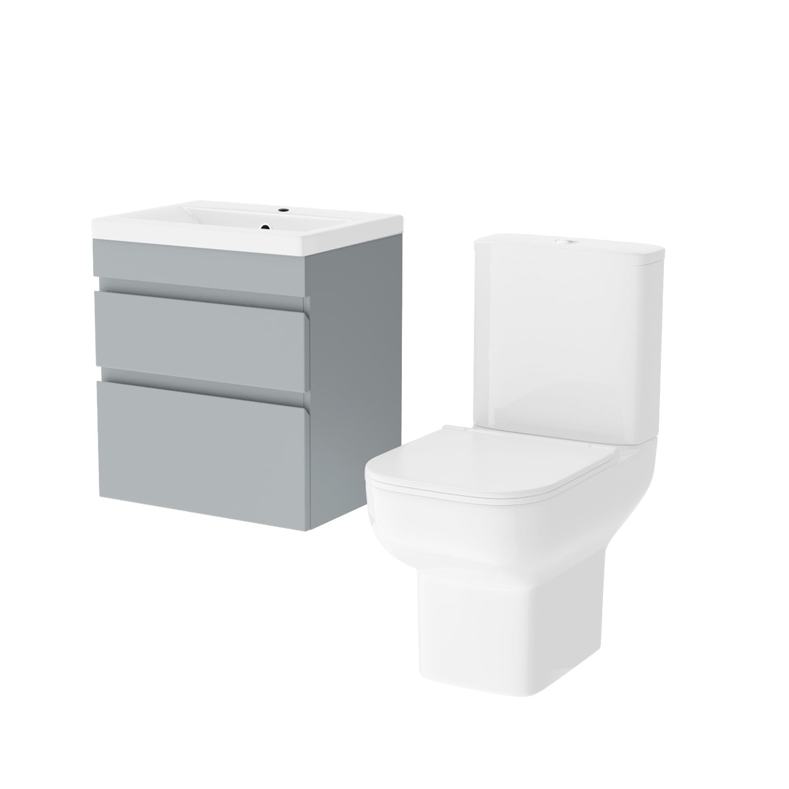 Alaska 500mm Wall Hung Basin Unit 2 Drawers Matt Grey with Basin Toilet