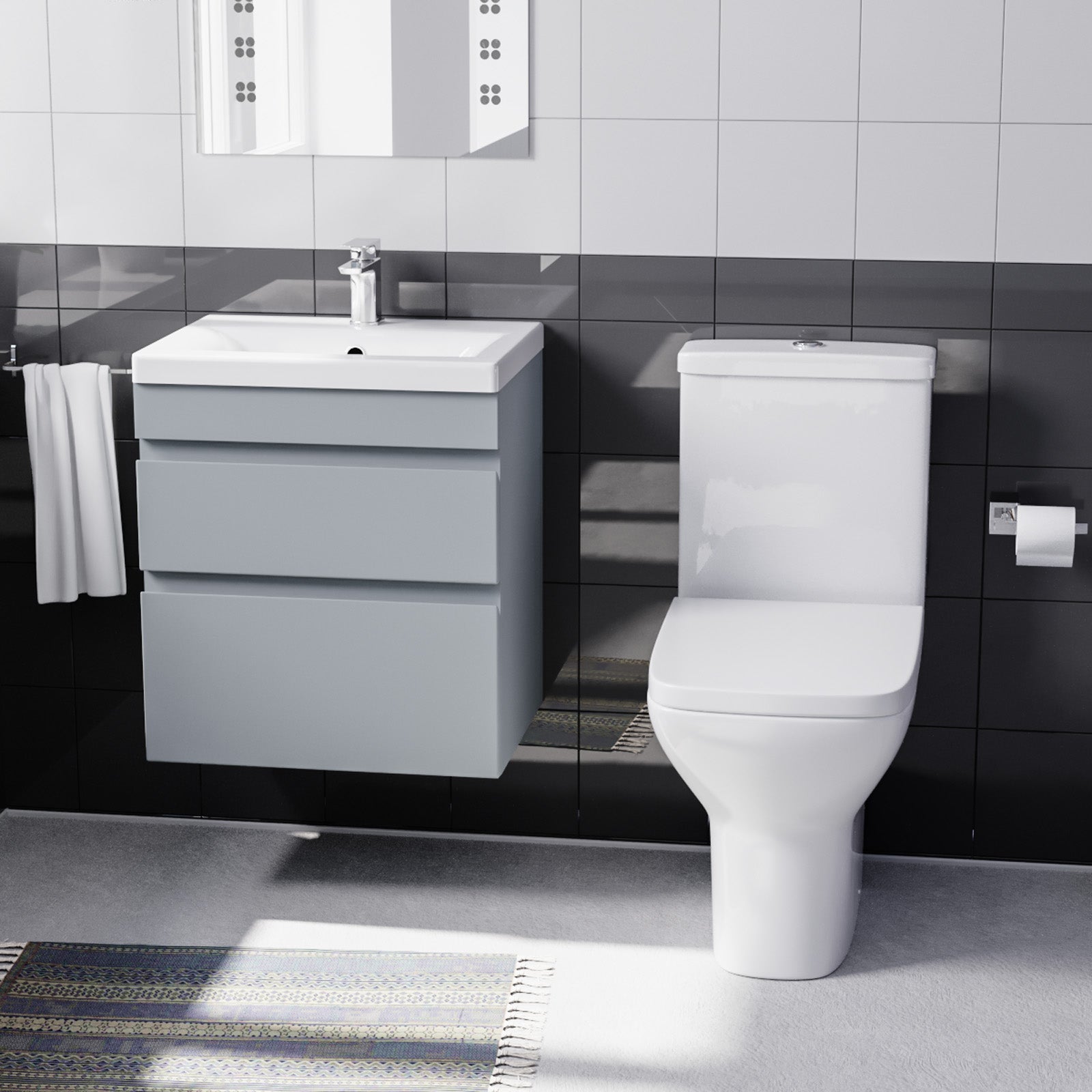 Alaska 500mm Wall Hung Vanity Drawers Handless Matt Grey with Basin & Toilet