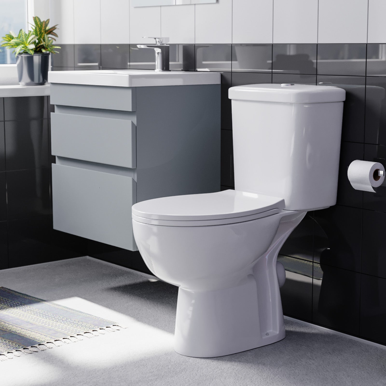 Alaska 500mm Wall Hung Vanity 2 Drawers Handless Matt Grey with Toilet
