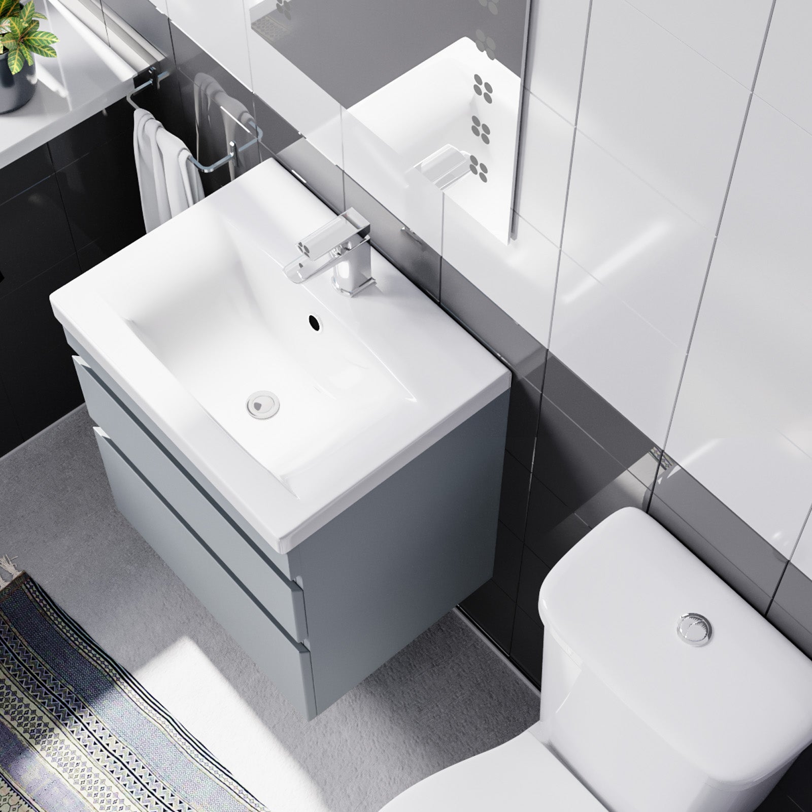 Alaska 500mm Wall Hung Vanity 2 Drawers Handless Matt Grey with Toilet