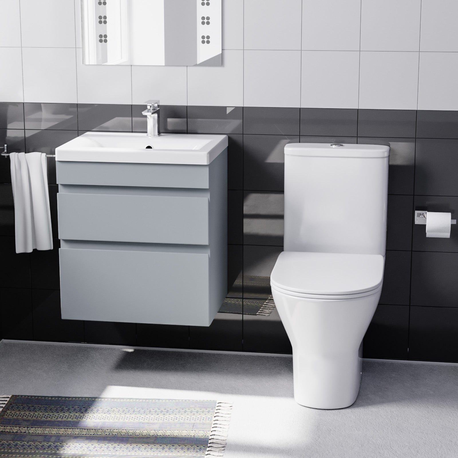 Alaska 500mm Wall Hung Vanity 2 Drawers in Matt Grey with Toilet
