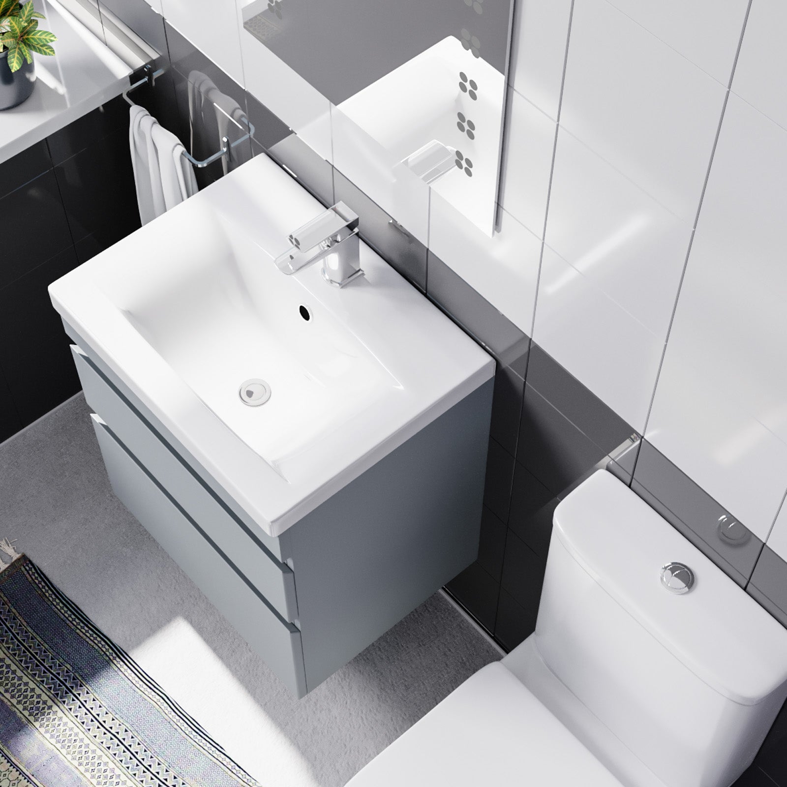 Alaska 500mm Wall Hung Vanity 2 Drawers in Matt Grey with Toilet