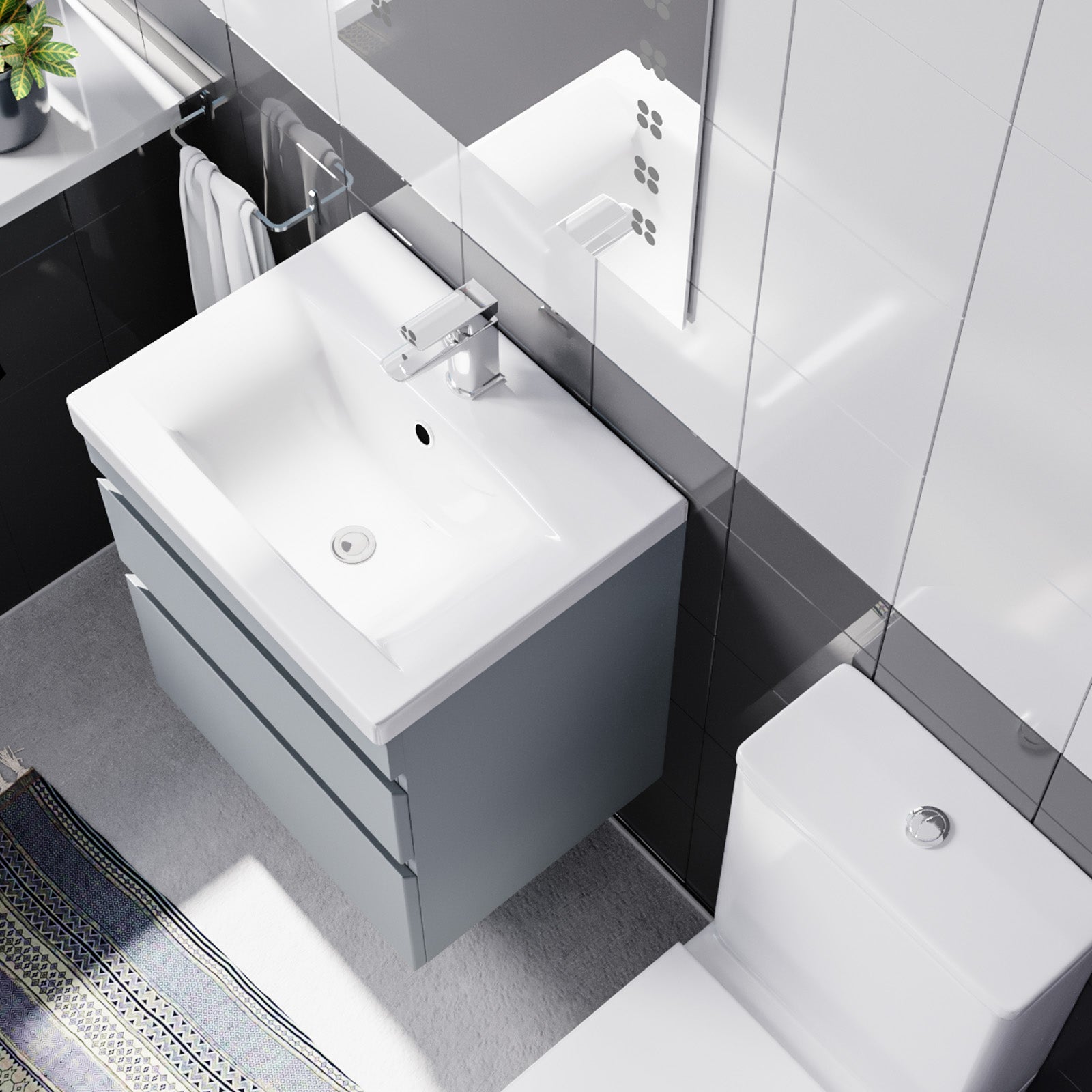 Alaska 500mm Wall Hung Vanity in Matt Grey with Basin & Toilet