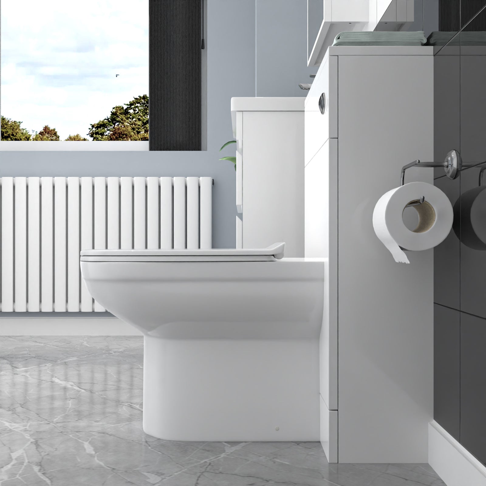 White Wall Hung 500mm Vanity Unit 2 Drawer with WC Unit & BTW Toilet