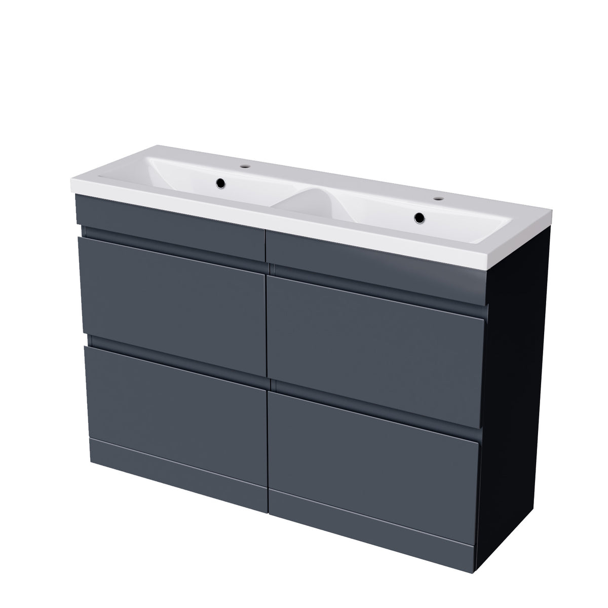 Set of 2 PVC Freestanding 600mm Vanity With Ceramic Mid Edge Twin Basin - Anthracite