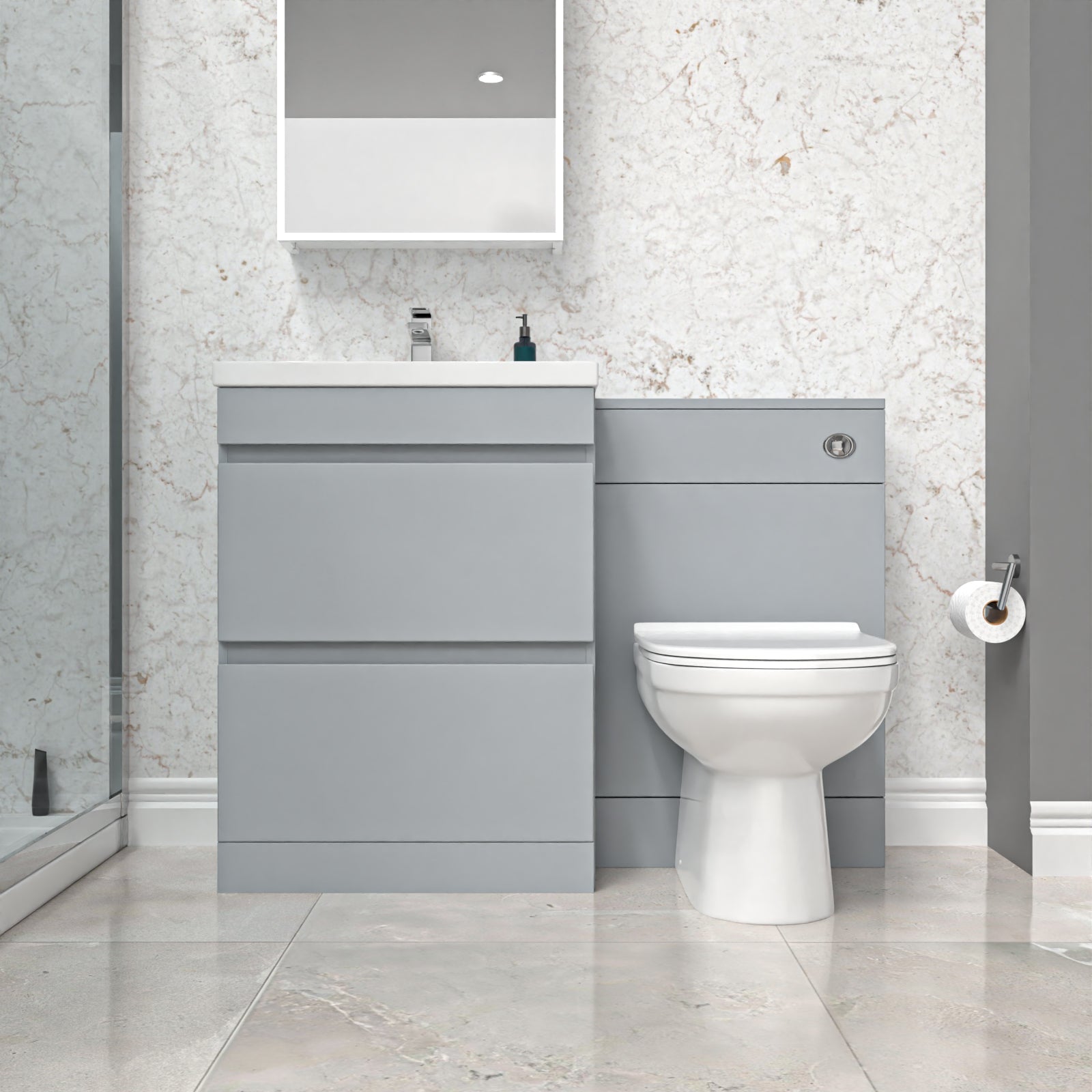 Matte Grey 600mm Vanity Unit 2 Drawers WC Unit & BTW Toilet