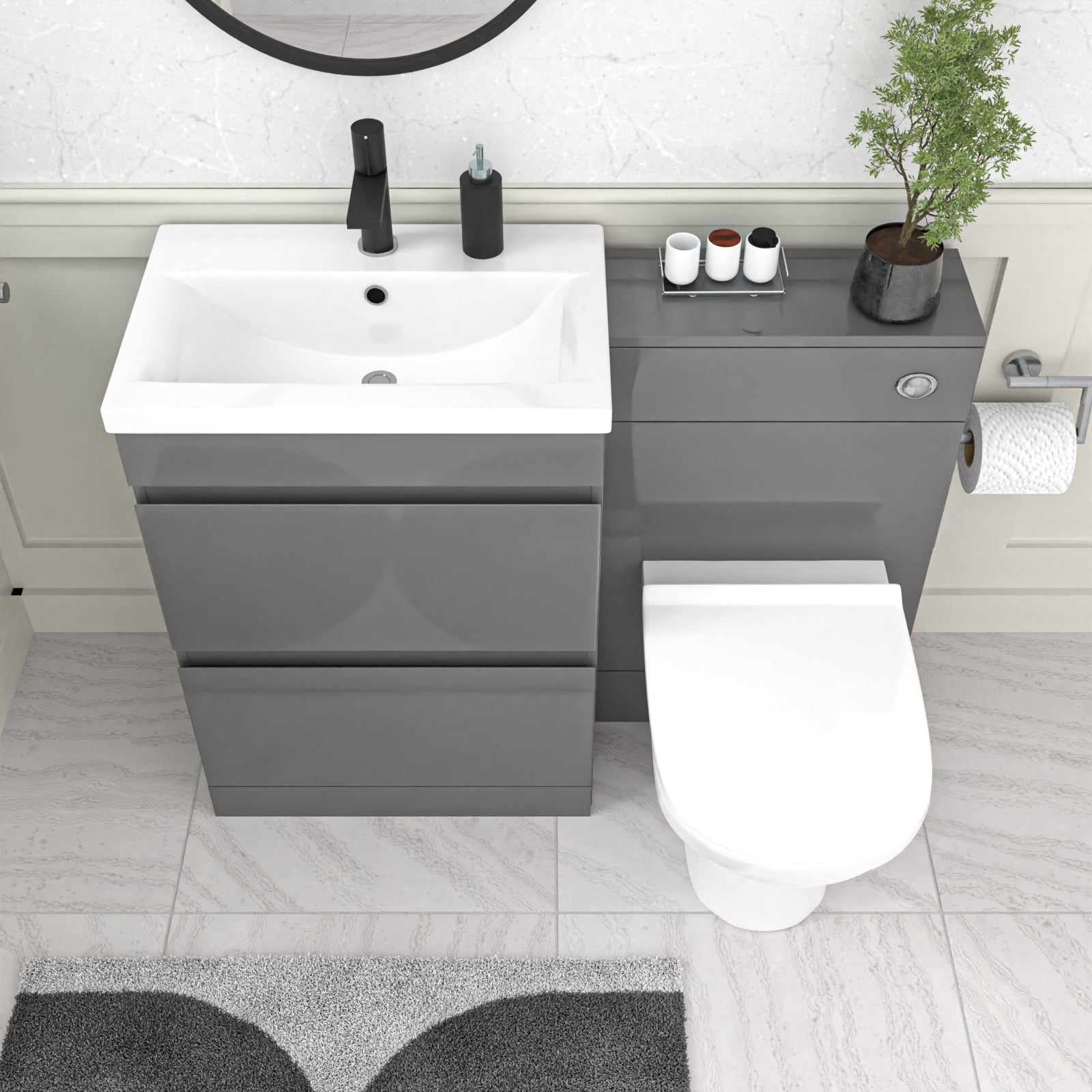 Alaska Grey 600mm Vanity Unit 2 Drawers WC Unit & BTW Toilet