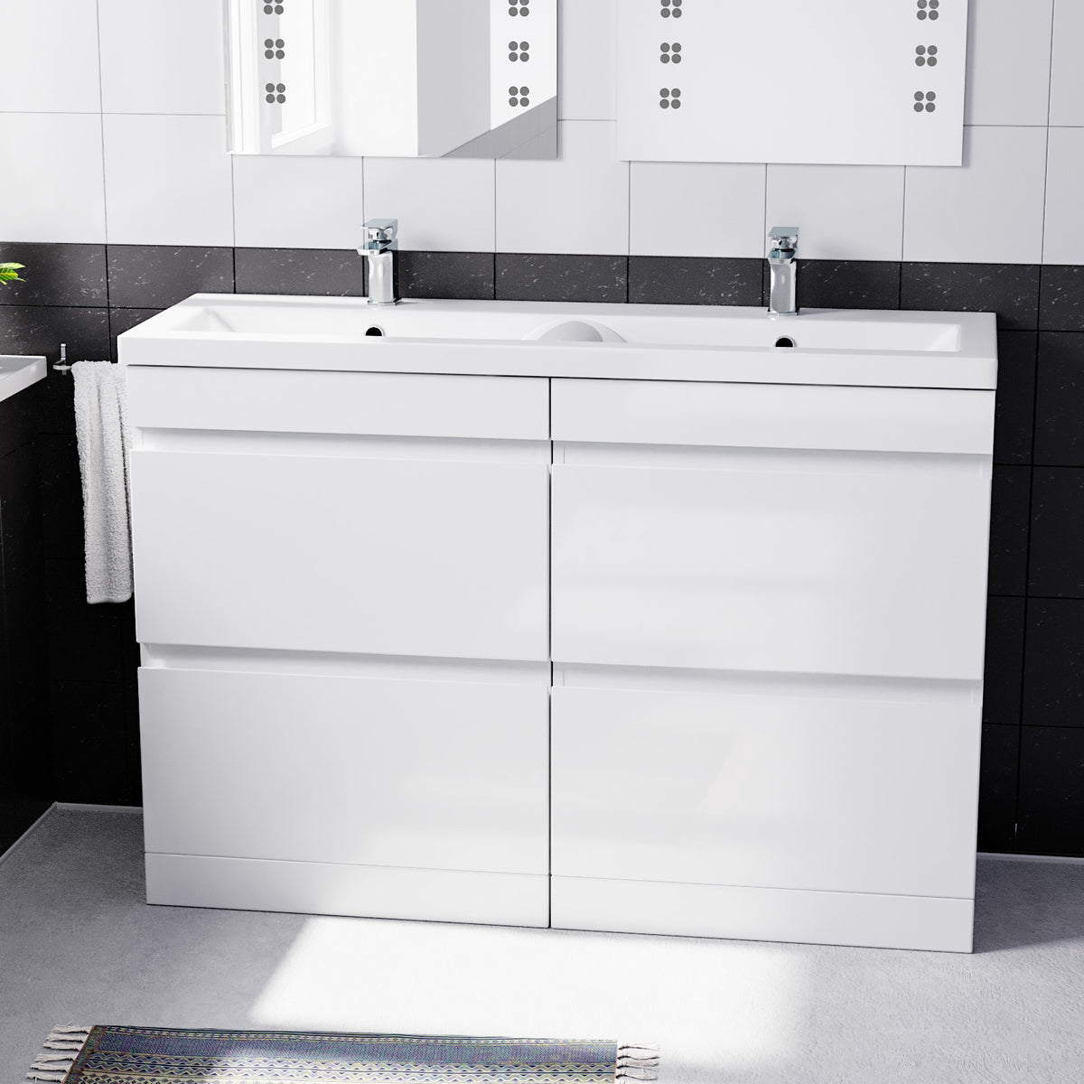 Set of 2 PVC Freestanding 600mm Drawers Vanity with Mid Edge Twin Basin