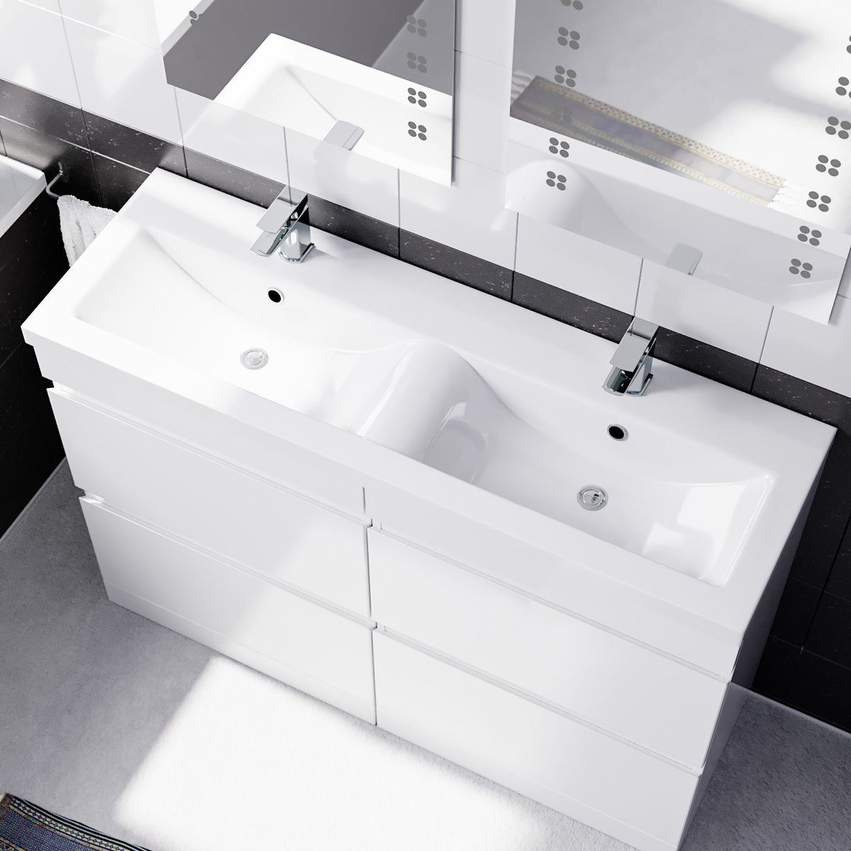 Set of 2 Freestanding 600mm Drawers Vanity with Ceramic Mid Edge Twin Basin - White