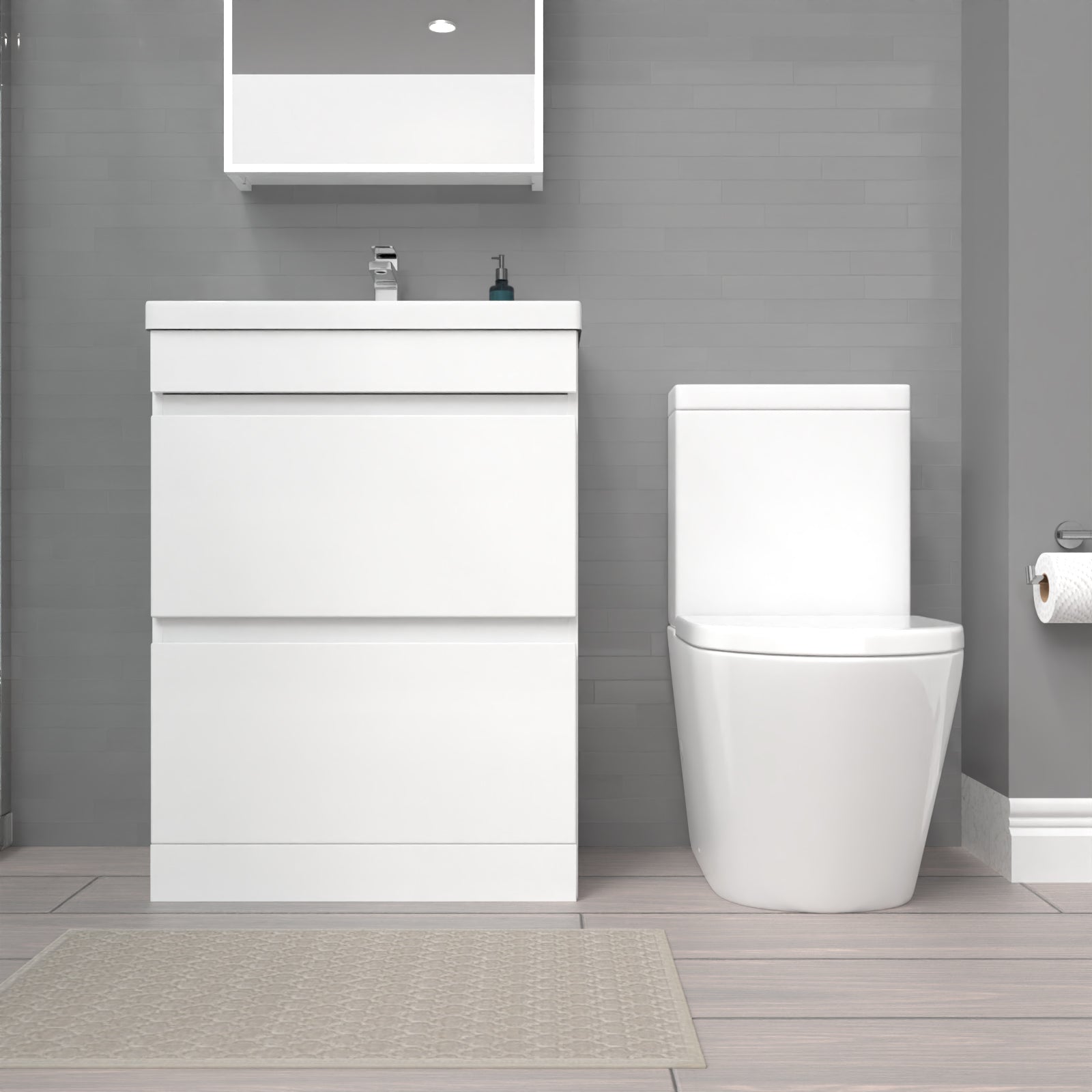 Alaska White 600mm 2 Drawers Freestanding Basin Vanity & Close Coupled Toilet