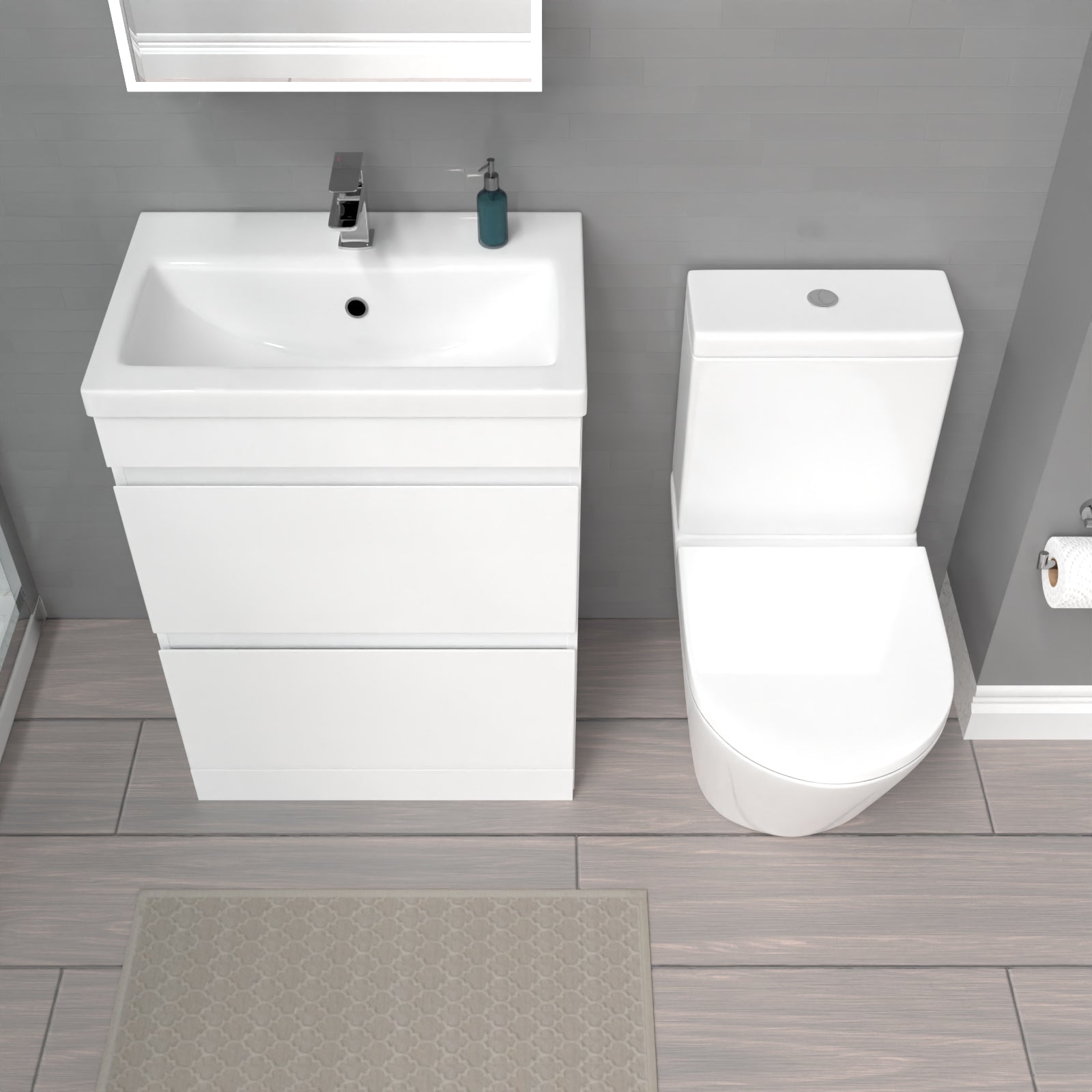 Alaska White 600mm 2 Drawers Freestanding Basin Vanity & Close Coupled Toilet