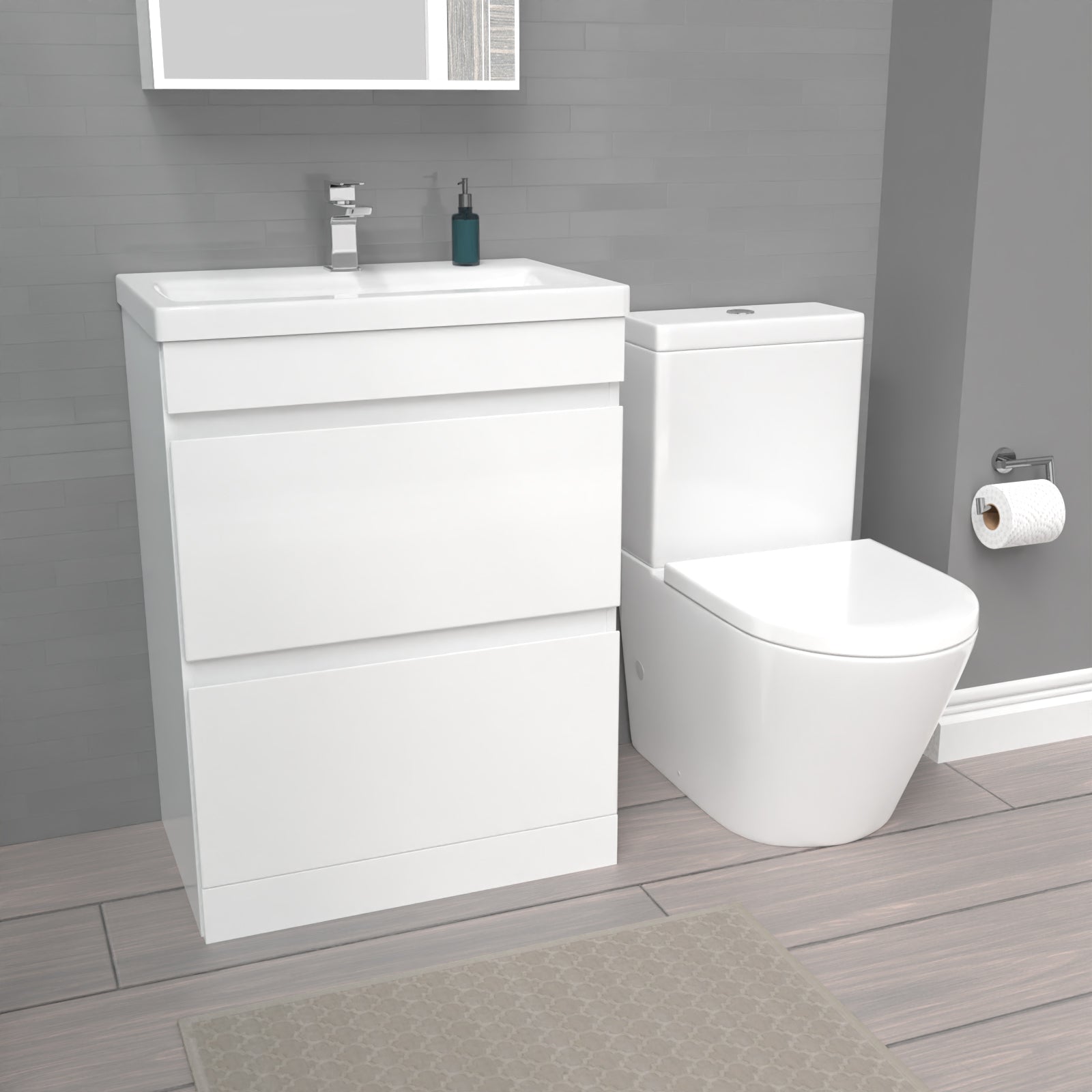 Alaska White 600mm 2 Drawers Freestanding Basin Vanity & Close Coupled Toilet