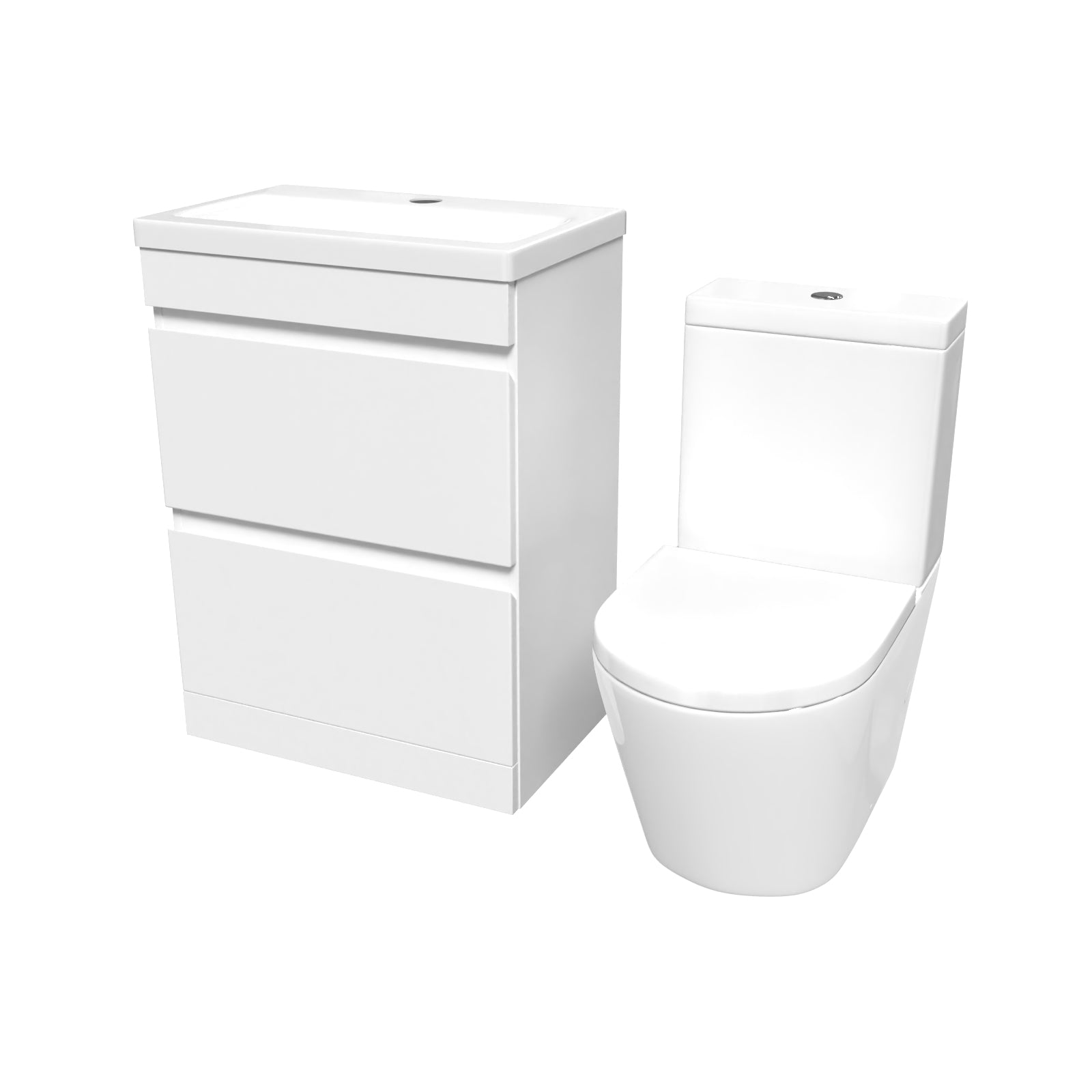 Alaska White 600mm 2 Drawers Freestanding Basin Vanity & Close Coupled Toilet