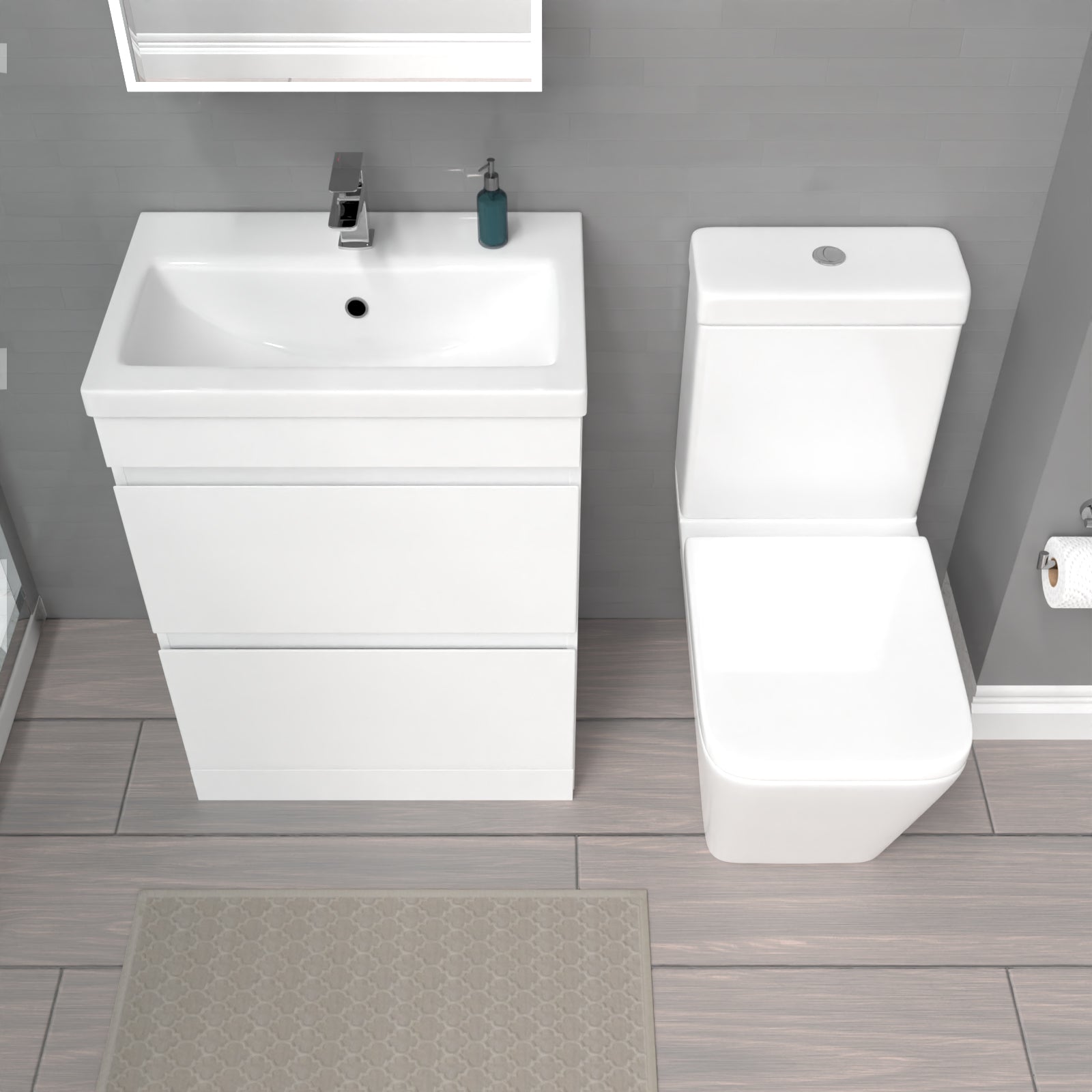 Alaska 600mm 2 Drawers Freestanding White Basin Vanity & Close Coupled Toilet