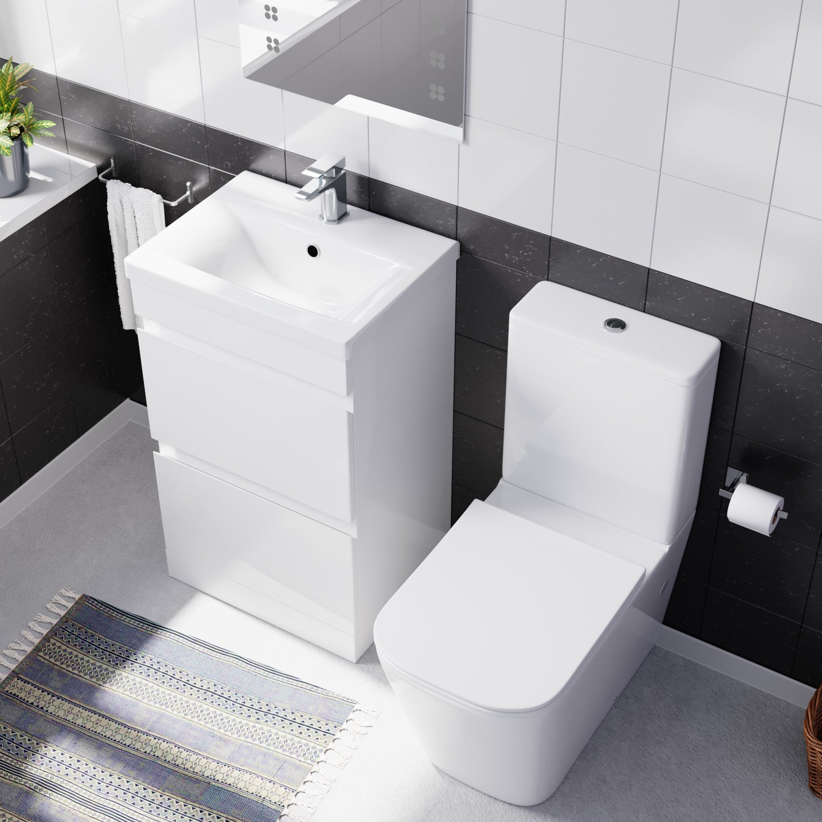 Alaska 600mm 2 Drawers Freestanding White Basin Vanity & Close Coupled Toilet