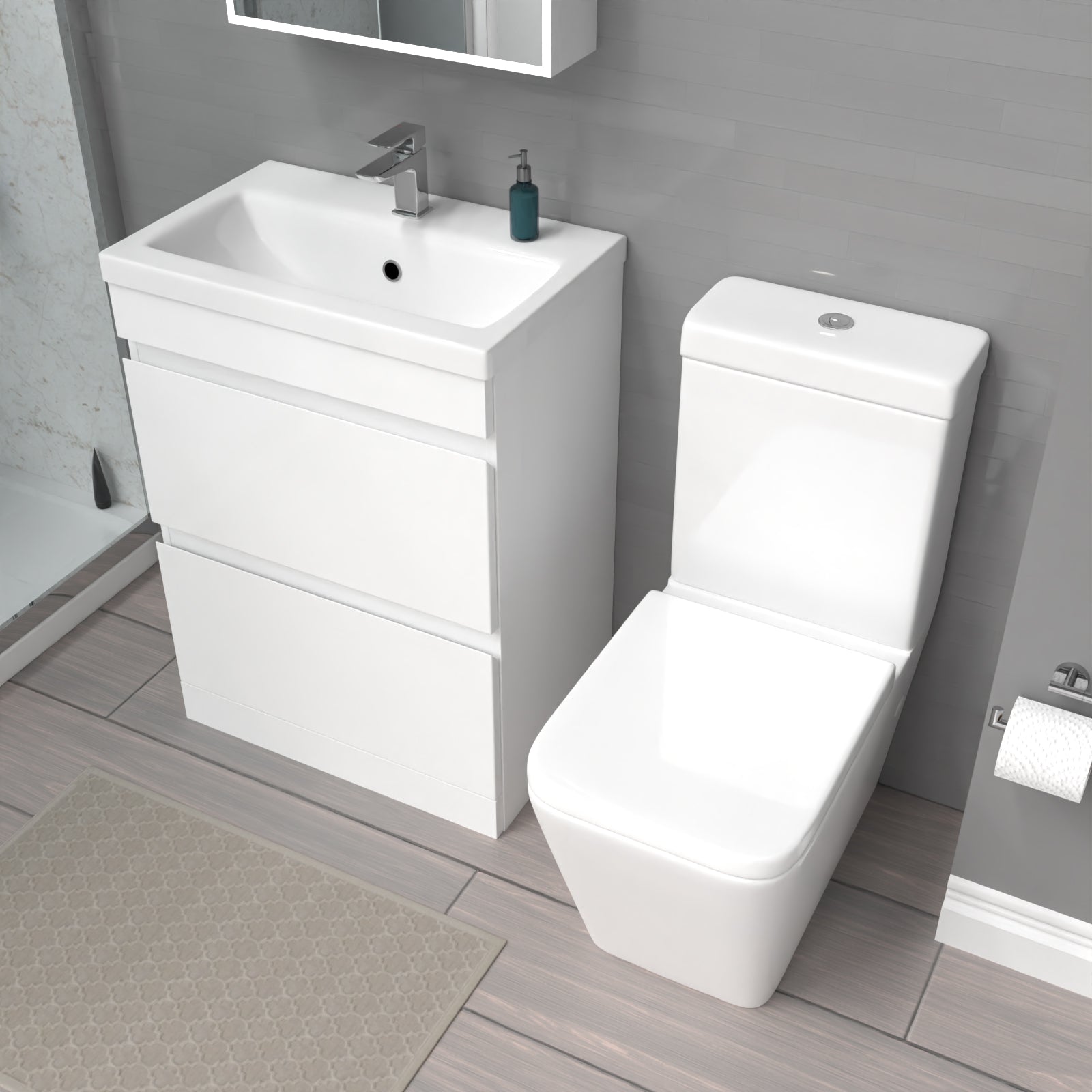 Alaska 600mm 2 Drawers Freestanding White Basin Vanity & Close Coupled Toilet