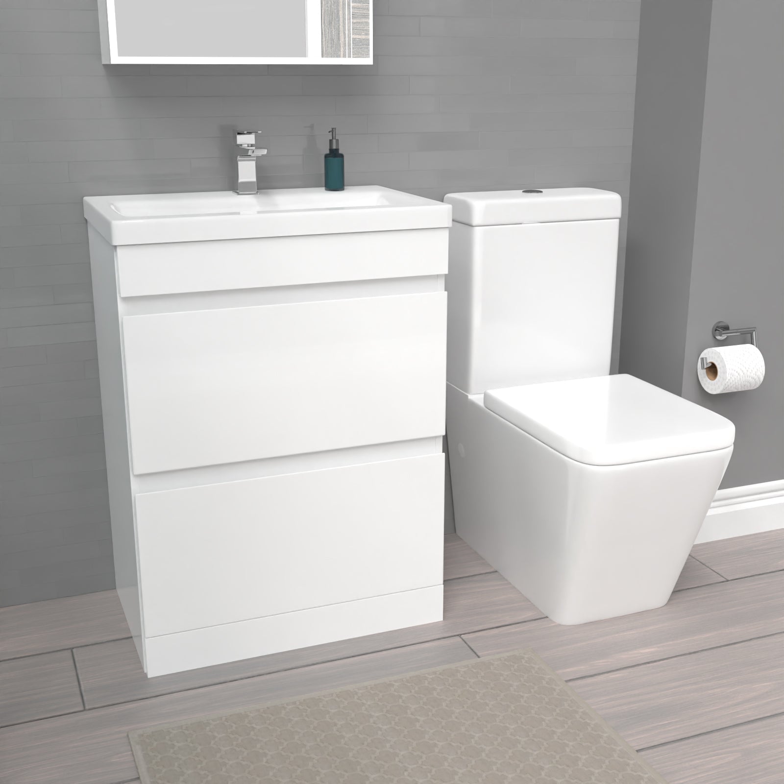 Alaska 600mm 2 Drawers Freestanding White Basin Vanity & Close Coupled Toilet